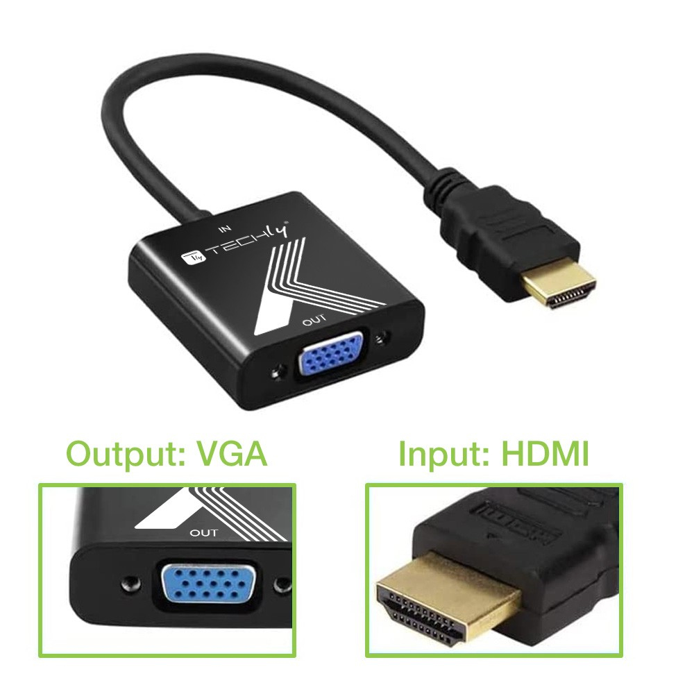 Techly IDATA HDMI-VGA2P - Schwarz - 0,1 m - 1920 x 1200 Pixel - 480p - 576p - 720p - 1080p - 60 Hz - 48 kHz, Ansicht 4