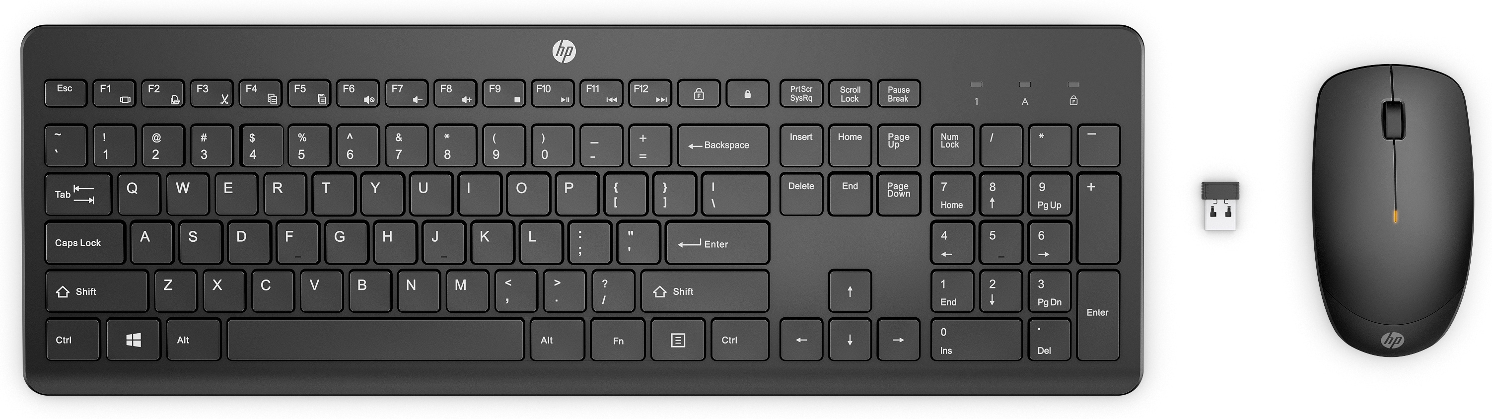 HP 235 Wireless-Maus und -Tastatur (kombiniert), Kabellos, RF Wireless, Mechanischer Switch, QWERTY, Schwarz, Maus enthalten