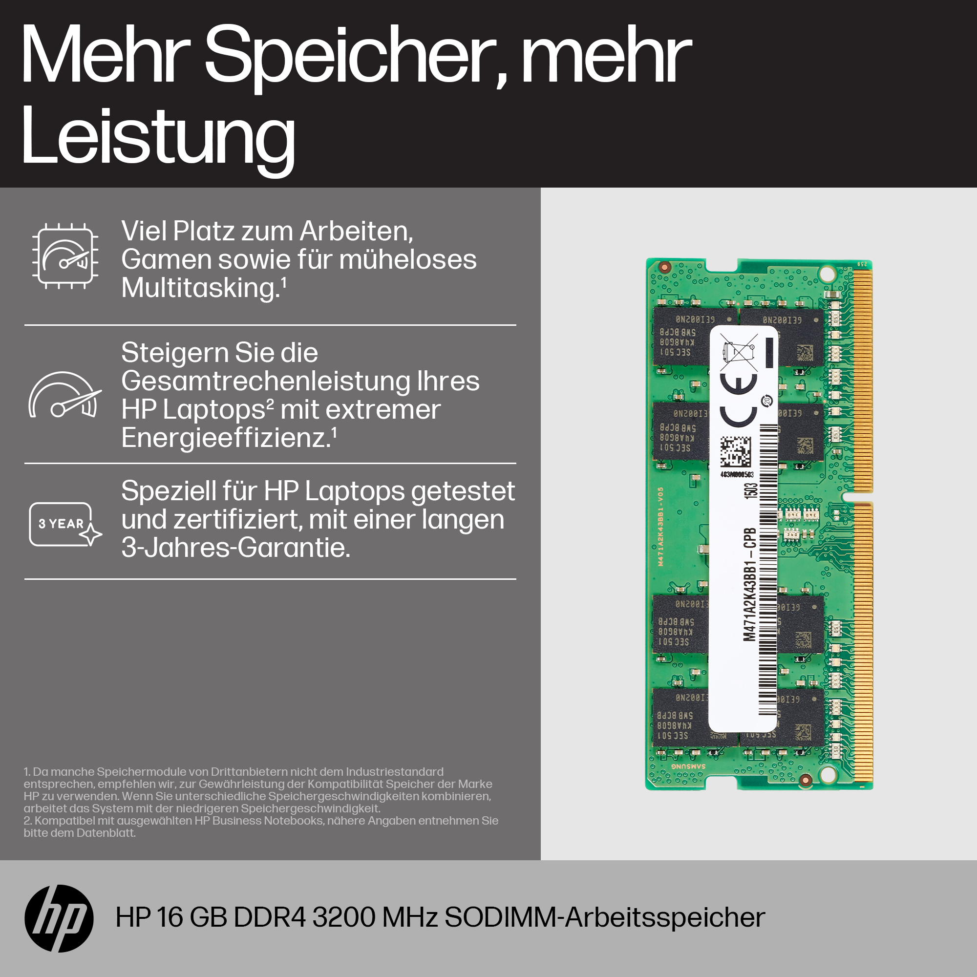 HP  DDR4 - Modul - 16 GB: 1 x 16 GB - SO DIMM 260-PIN, Ansicht 3
