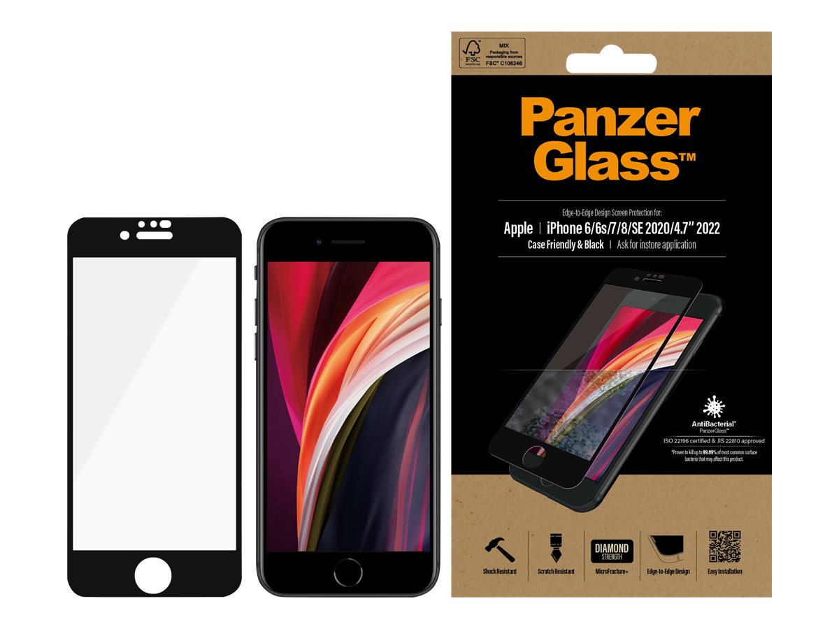 PanzerGlass Original - Bildschirmschutz für Apple iPhone 6, 6s, 7, 8, SE (2. Generation) - Glas - Rahmenfarbe schwarz, Ansicht 5