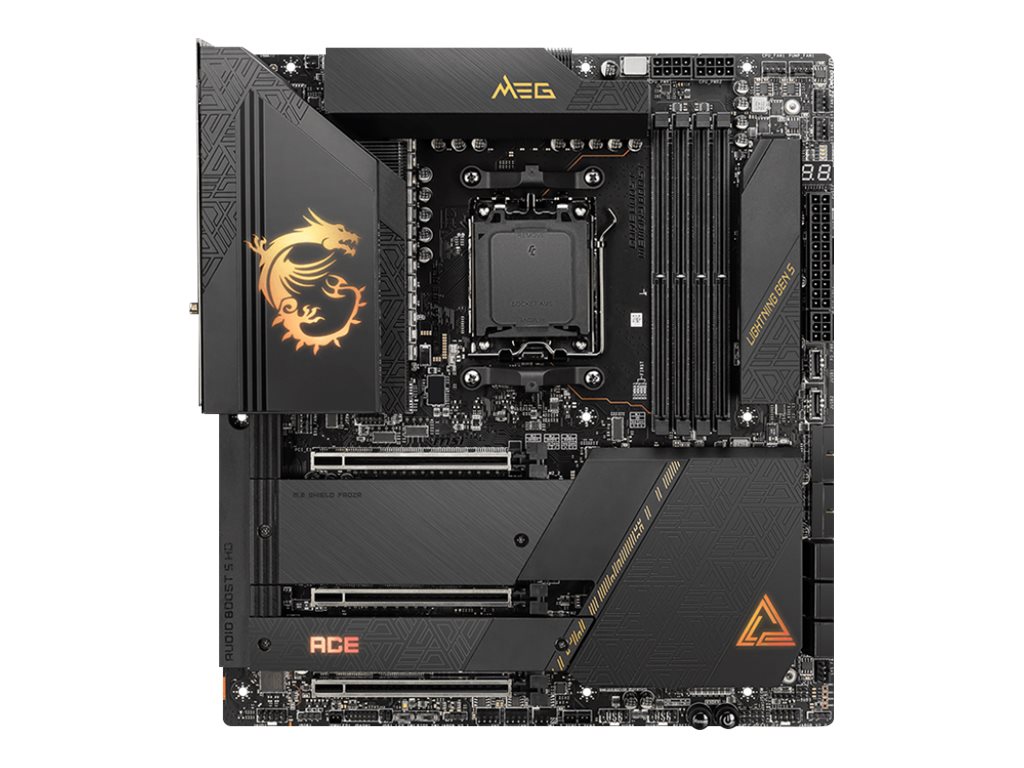 MSI MEG X670E ACE - Motherboard - E-ATX - Socket AM5 - AMD X670E Chipsatz - USB 3.2 Gen 1 USB 3.2 Gen 2 USB-C Gen 2x2 USB-C 3.2 Gen2 - 10 Gigabit LAN Wi-Fi 6 Bluetooth - Onboard-Grafik (CPU erforderlich)