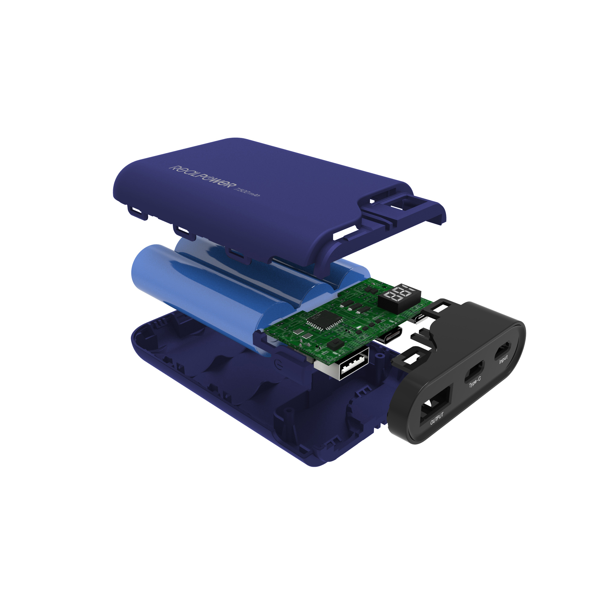 RealPower PB-7500C Navy Blue - 7500 mAh - Schwarz - Blau, Ansicht 4