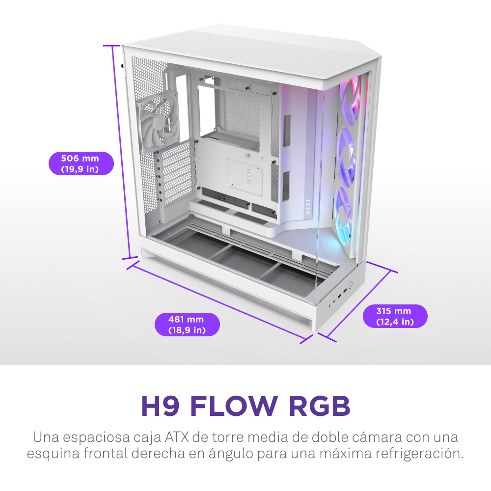 NZXT H9 Flow Rgb 2025 All White Midi Tower ATX Gaming Gehäuse weiß mit - Midi/Minitower - Midi/Minitower - ATX, Ansicht 4