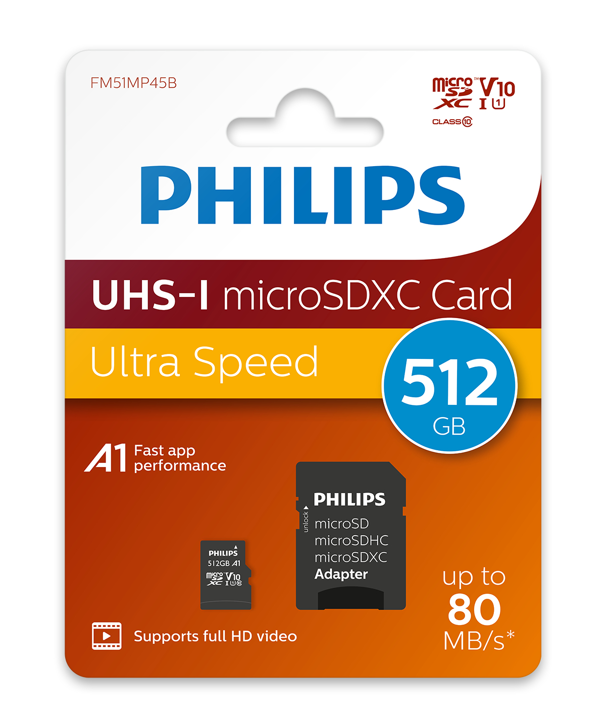 Philips MicroSDXC Card Class 10 Uhs-I U1 incl. Adapter - Extended Capacity SD (MicroSDHC) - 512 GB, Ansicht 2