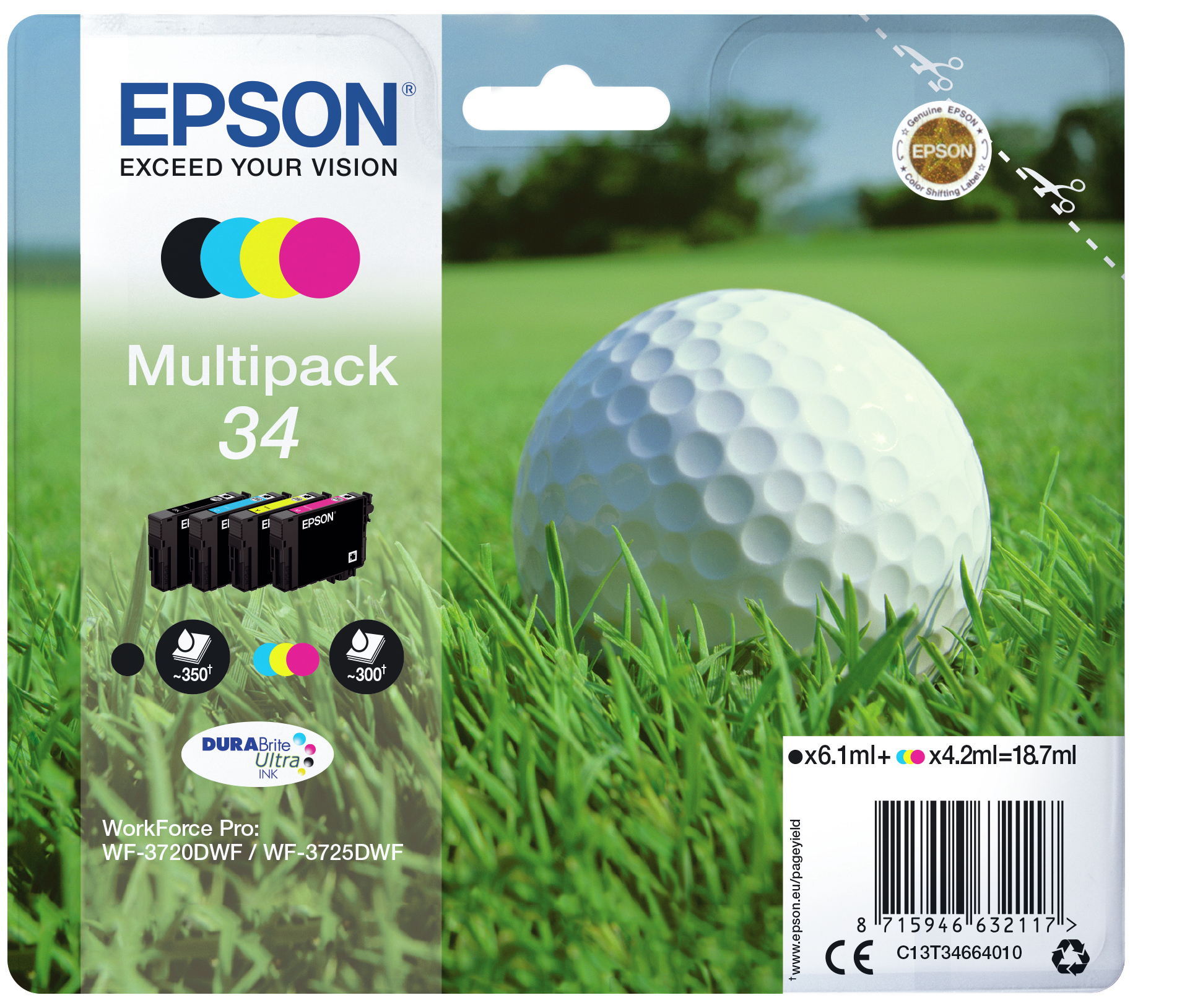 Epson Golf ball Multipack 4-colours 34 DURABrite Ultra Ink - Standardertrag - Tinte auf Pigmentbasis - 6,1 ml - 4,2 ml - 1 Stück(e) - Multipack