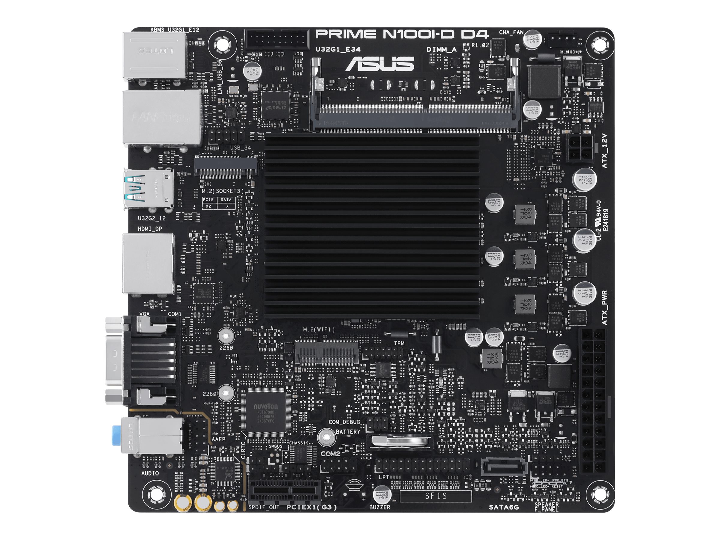 ASUS PRIME N100I-D D4 - Motherboard - Mini-ITX - Intel N-series N100 - USB 3.2 Gen 2, USB 3.2 Gen 1 - Gigabit LAN - Onboard-Grafik (CPU erforderlich)