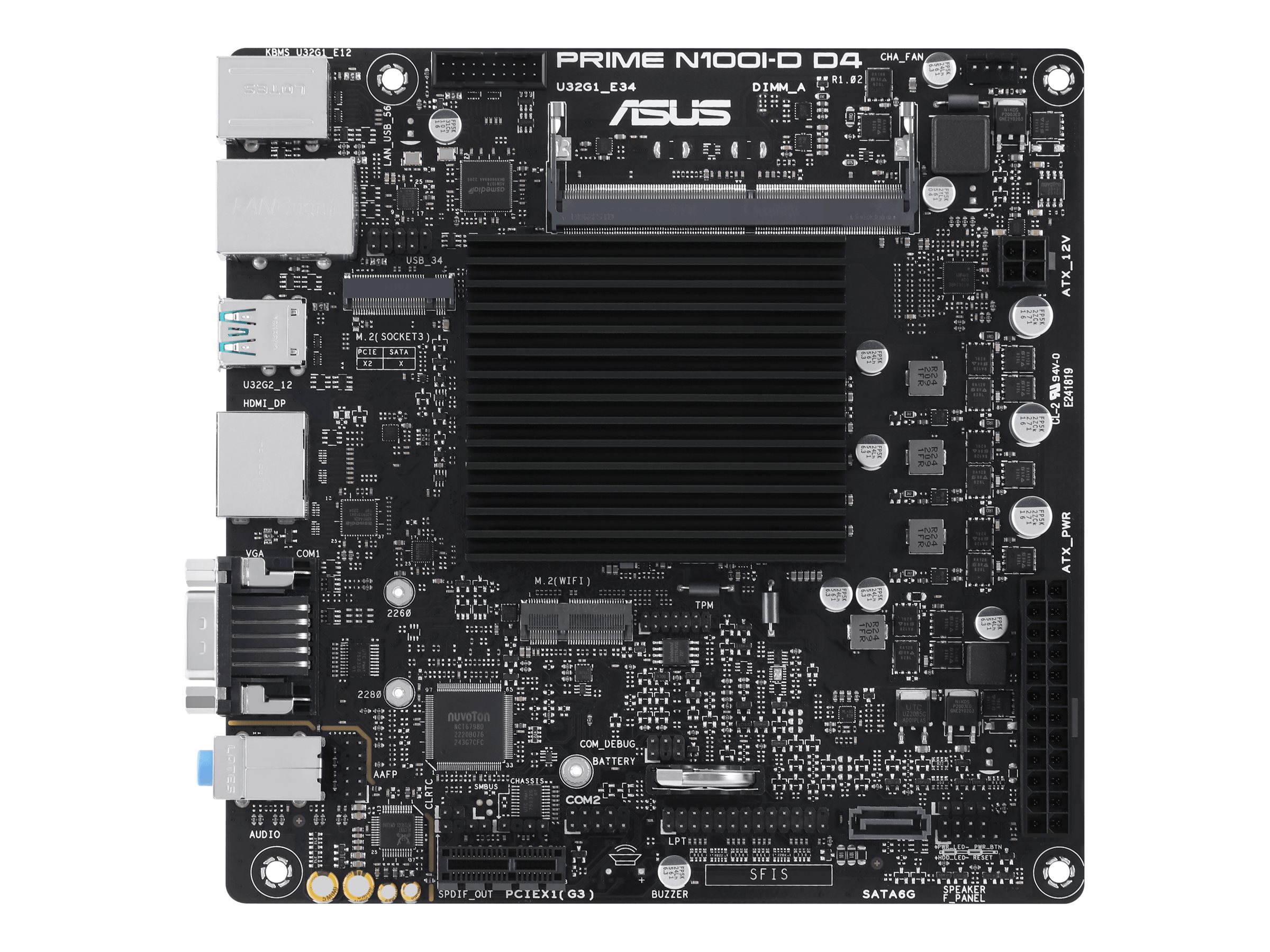 ASUS PRIME N100I-D D4 - Motherboard - Mini-ITX - Intel N-series N100 - USB 3.2 Gen 1, USB 3.2 Gen 2 - Gigabit LAN - Onbo