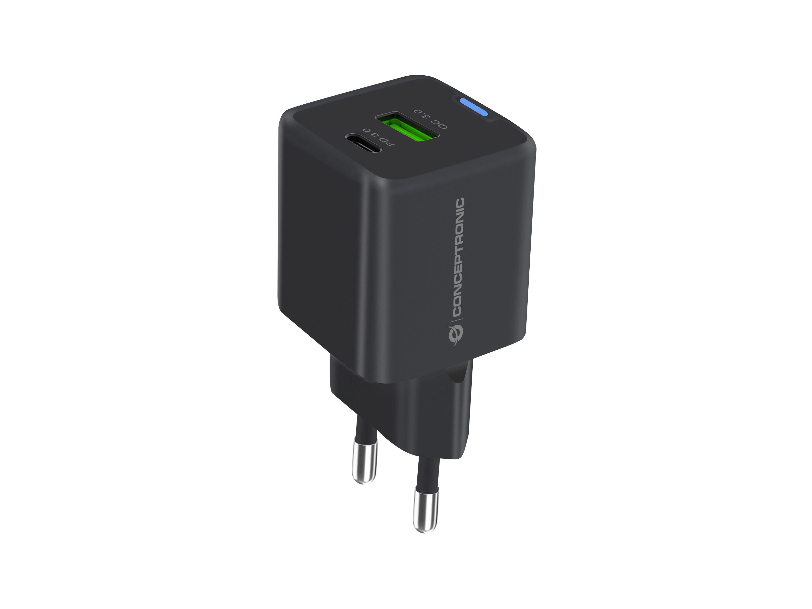 Conceptronic Ladegerät 2Port 20W 1xUSB-C 1xUSB-A 1.5m sw, Ansicht 2