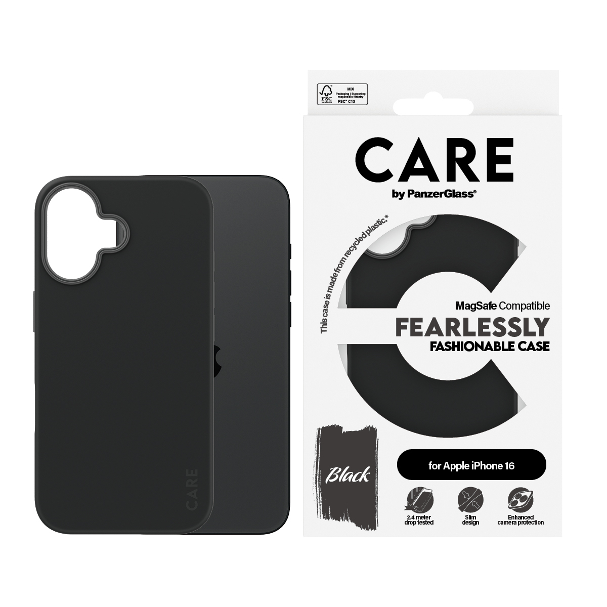 PanzerGlass CARE - iPhone 16 Case - kompatibel mit MagSafe - Thermoplastisches Polyurethan (TPU) - Schwarz, Ansicht 3