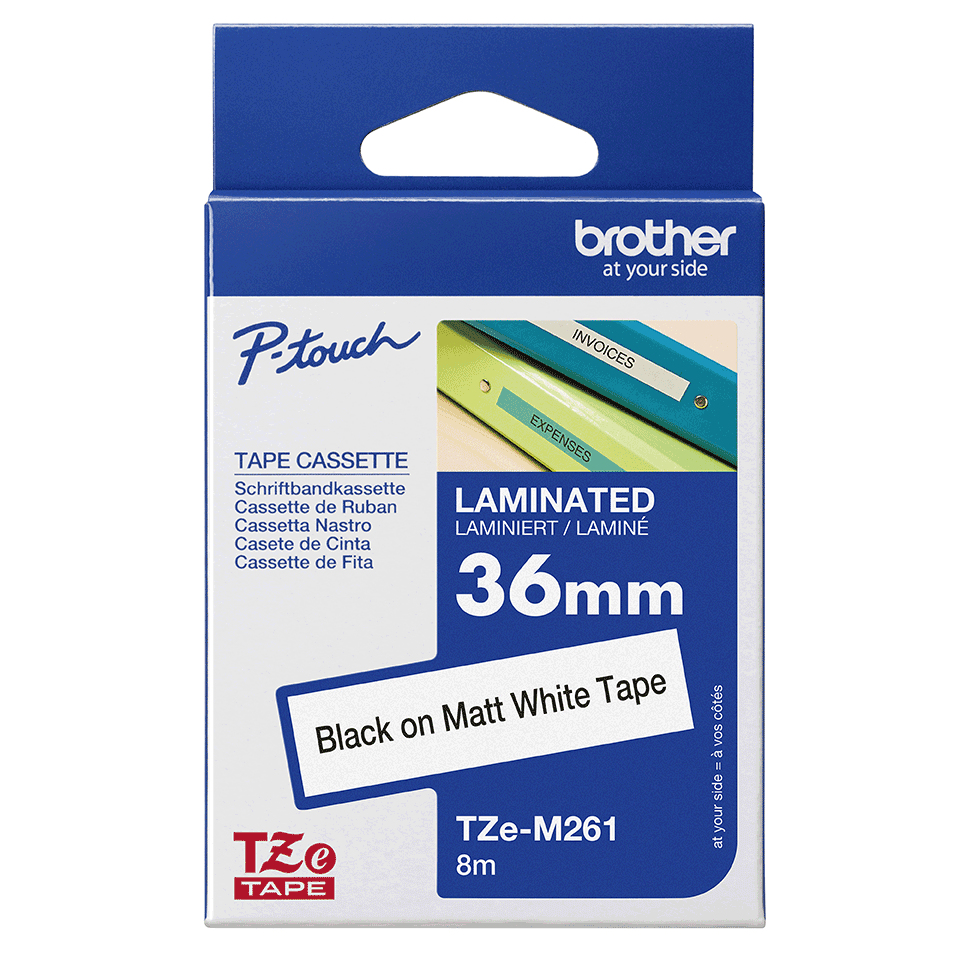 Brother TZe-M261 - Matt - selbstklebend - Schwarz auf matt Weiß - Rolle (3,6 cm x 8 m), Ansicht 3