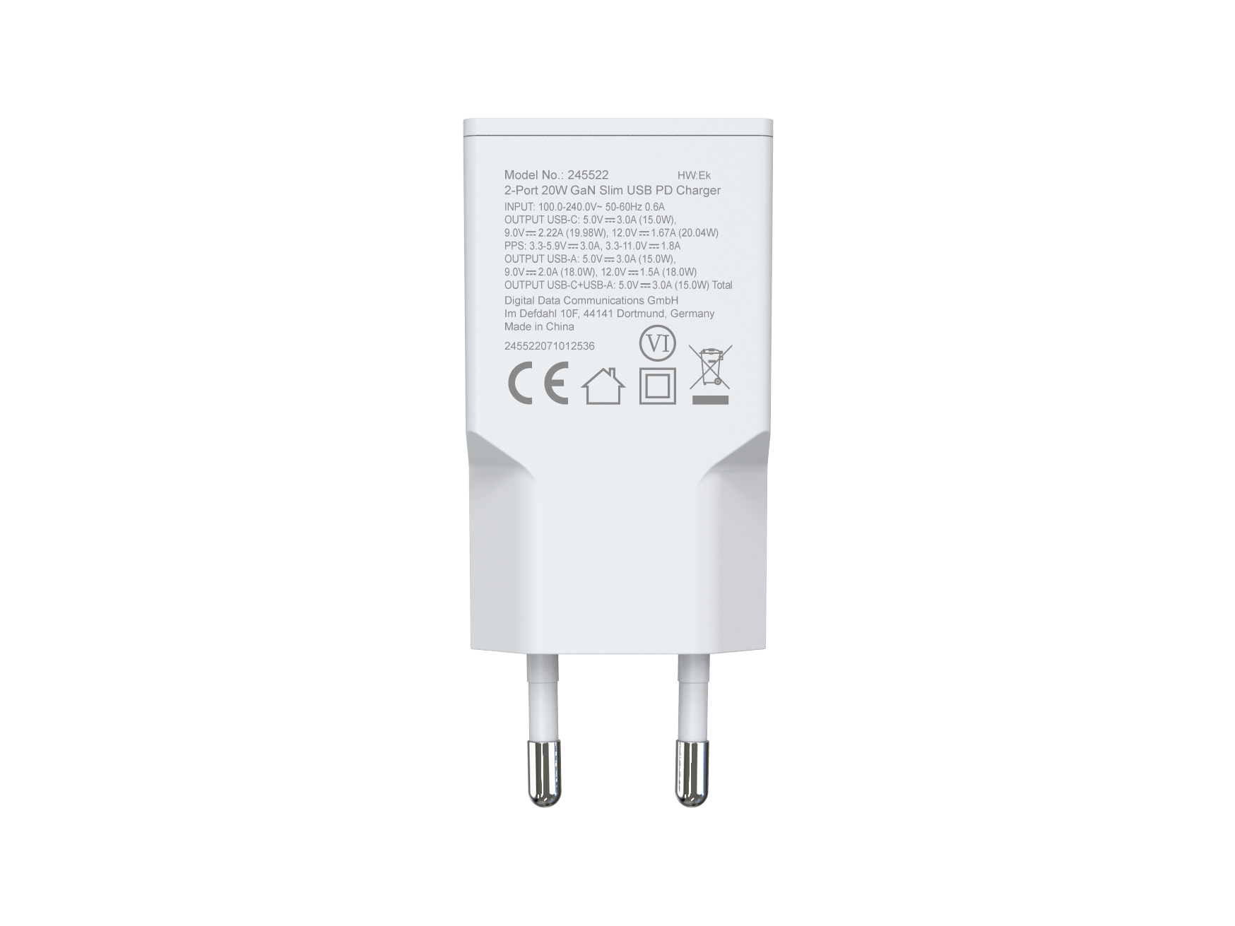 Equip Ladegerät 2Port USB-C PD3.0/USB-A GaN Slim 20W weiß, Ansicht 4