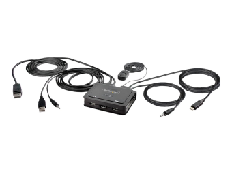 StarTech.com 2-Port Hybrid USB-C DisplayPort Cable KVM Switch 4K 60Hz Compact KVM with 6ft1.8m USB-ADisplayPortAudio & 4ft1.2m USB-C Integrated Host Cables Bus Powered - Remote Push ButtonHotkey Switching (C2-D46-UAC-CBL-KVM)