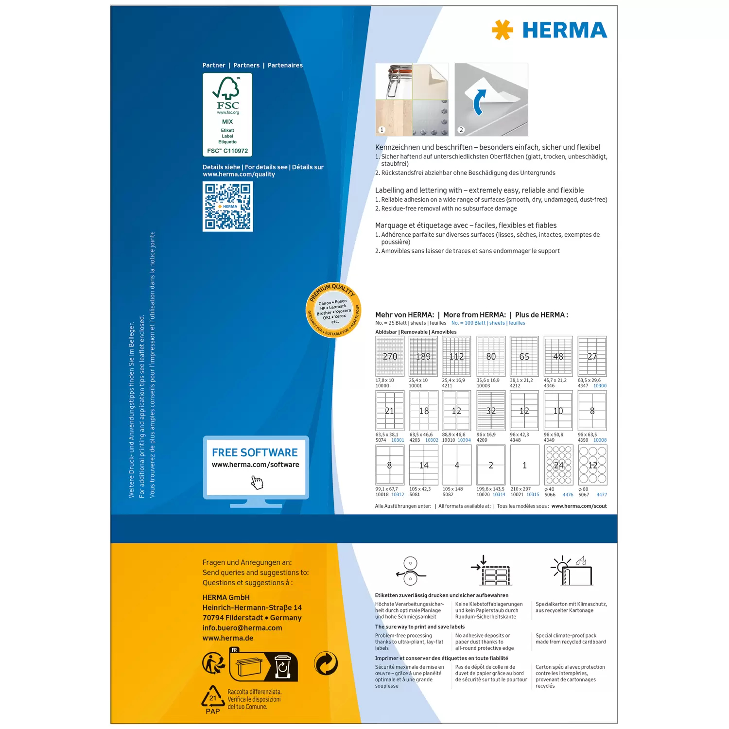 HERMA Special - Papier - matt - selbstklebend, neu positionierbar - weiß - 96 x 50.8 mm 1000 Etiketten (100 Bogen x 10), Ansicht 4