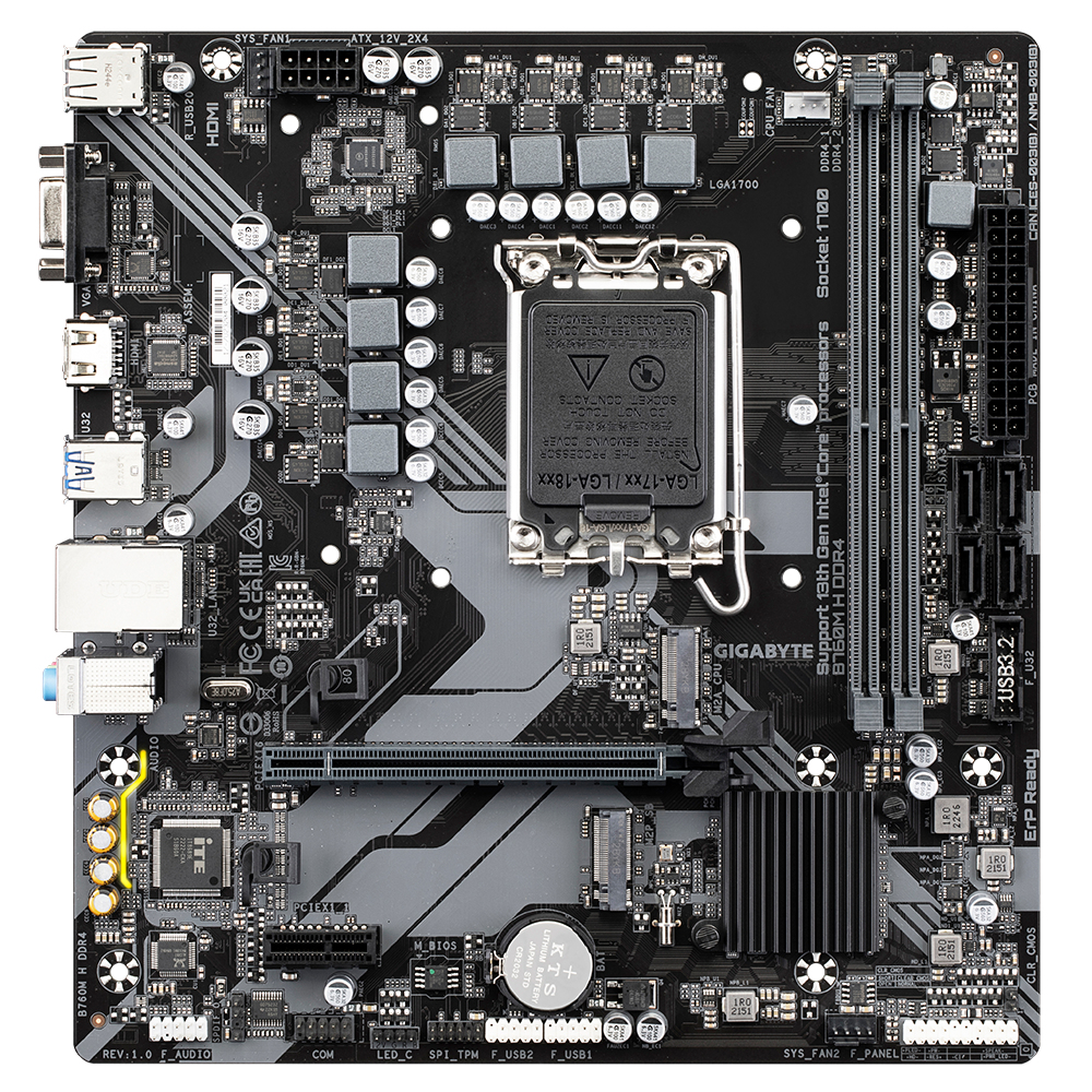 Gigabyte B760M H DDR4 LGA1700 mATX MB 4xDDR4 4xSATA 2xM.2 - Intel Sockel 1700 (Core i), Ansicht 2