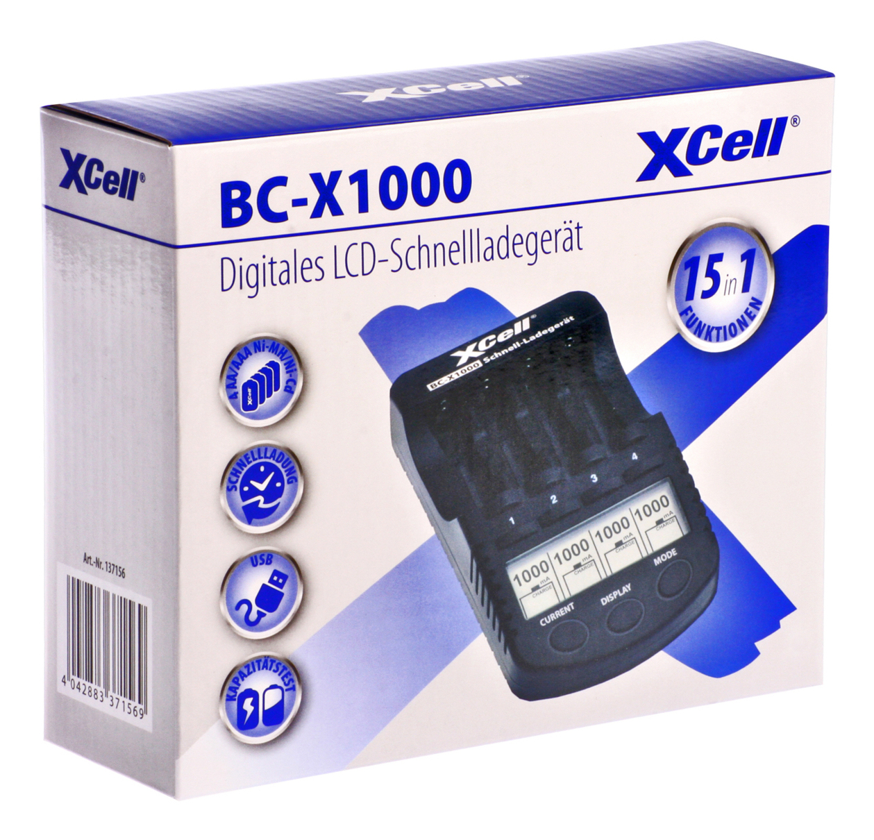 XCell Schnellladegerät BC-X1000 1-4x AAA AA LCD-Display - Schnellladegerät - Micro (AAA), Ansicht 2