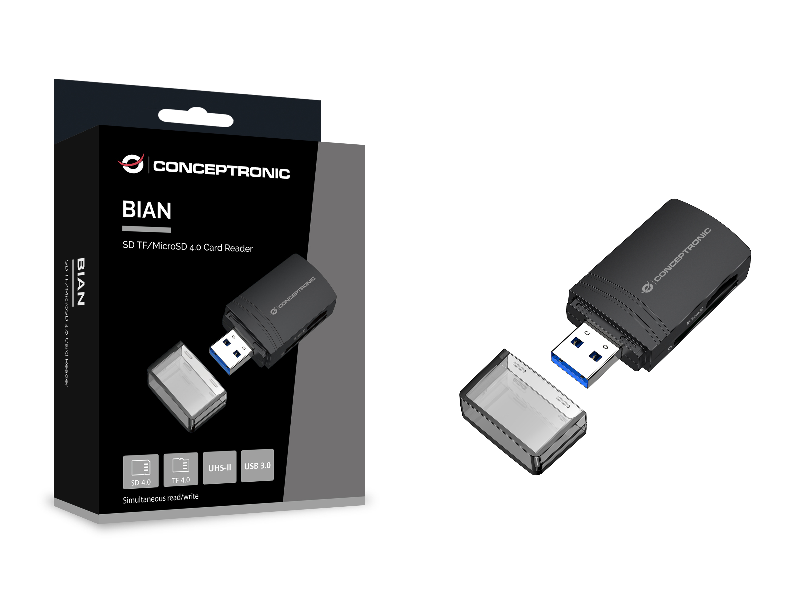 Conceptronic Card USB-A -> Micro SD/TF 4.0 schwarz - Card-Reader - Secure Digital (SD), Ansicht 4