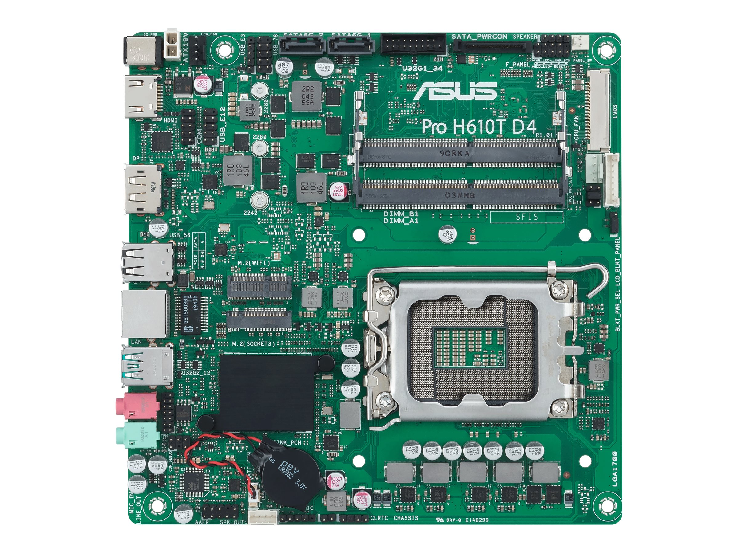 ASUS Pro H610T D4-CSM - Motherboard - Thin mini ITX - LGA1700-Sockel - H610 Chipsatz - USB 3.2 Gen 1, USB 3.2 Gen 2 - Gi