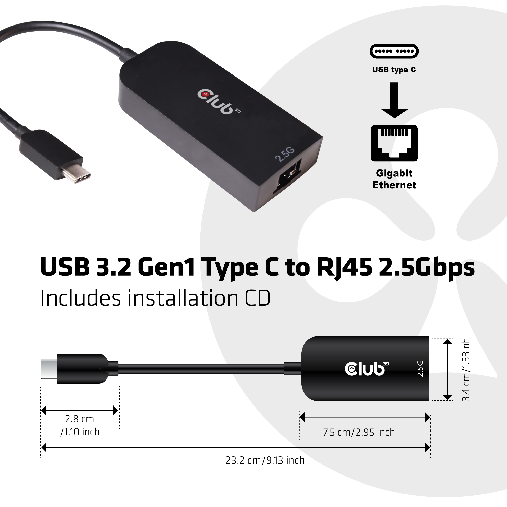 Club 3D Netzwerkadapter - USB-C 3.2 Gen 1, Ansicht 3
