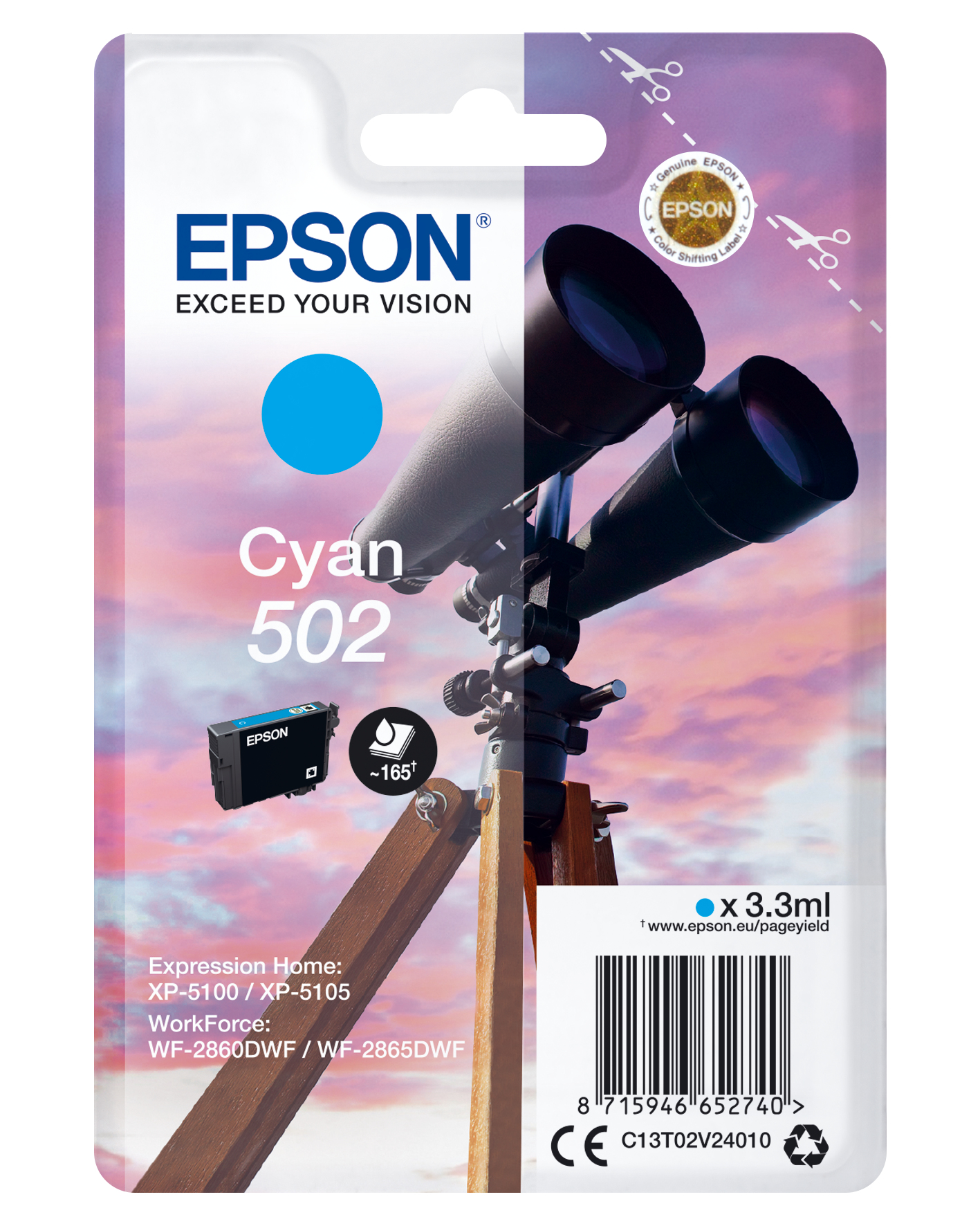 Epson Singlepack Cyan 502 Ink, Standardertrag, 3,3 ml, 165 Seiten, 1 Stück(e)