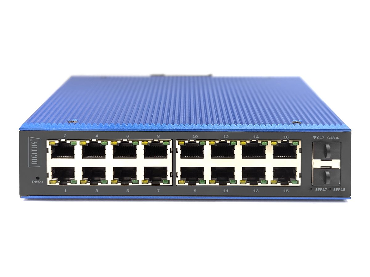 DIGITUS Industrieller 16+2-Port L2 managed Gigabit Ethernet PoE Switch