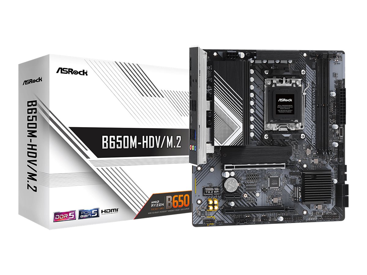 ASRock B650M-HDVM.2 - Motherboard - micro ATX - Socket AM5 - AMD B650 Chipsatz - USB 3.2 Gen 1 USB-C 3.2 Gen2 USB-C 3.2 Gen 1 - 2.5 Gigabit LAN - Onboard-Grafik (CPU erforderlich)