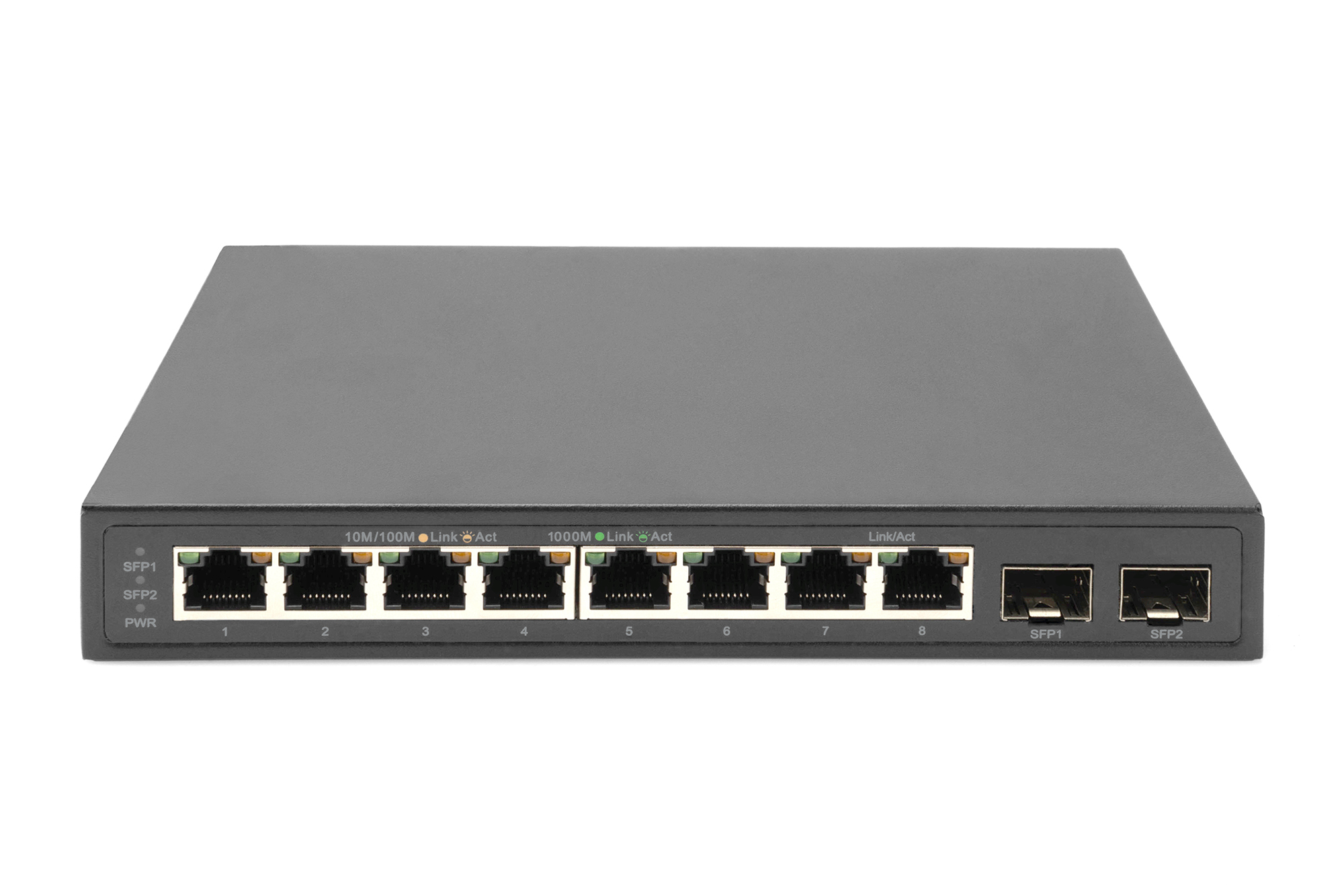 DIGITUS 8-Port Gigabit + 2 Gigabit SFP Ports - Unmanaged - Gigabit Ethernet (10/100/1000) - Vollduplex, Ansicht 3