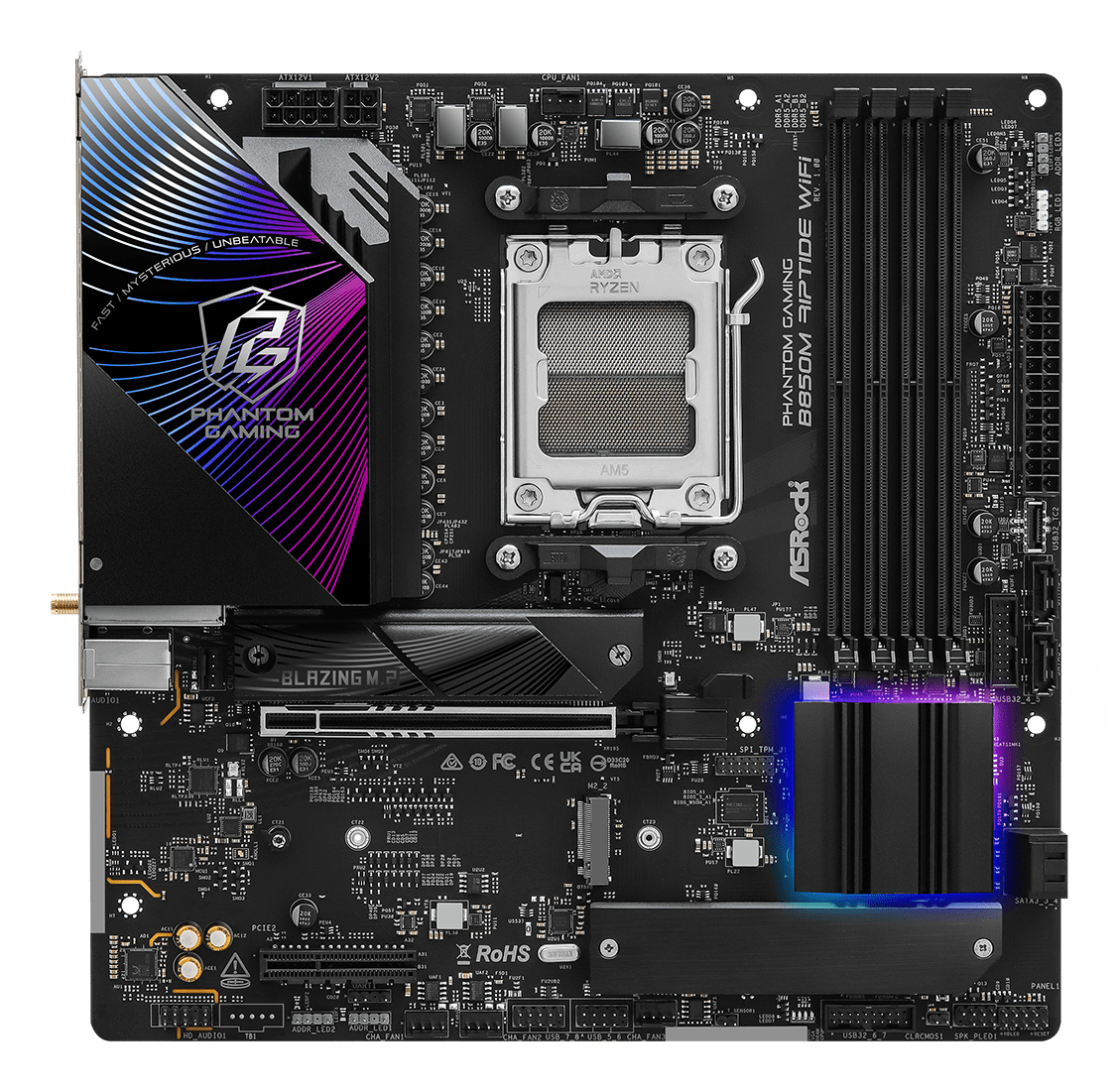 ASRock B850M Riptide WiFi AM5 mATX HDMI/DP DDR5 - AMD Sockel AM5 (Ryzen Zen4) - Micro/Mini/Flex-ATX, Ansicht 3