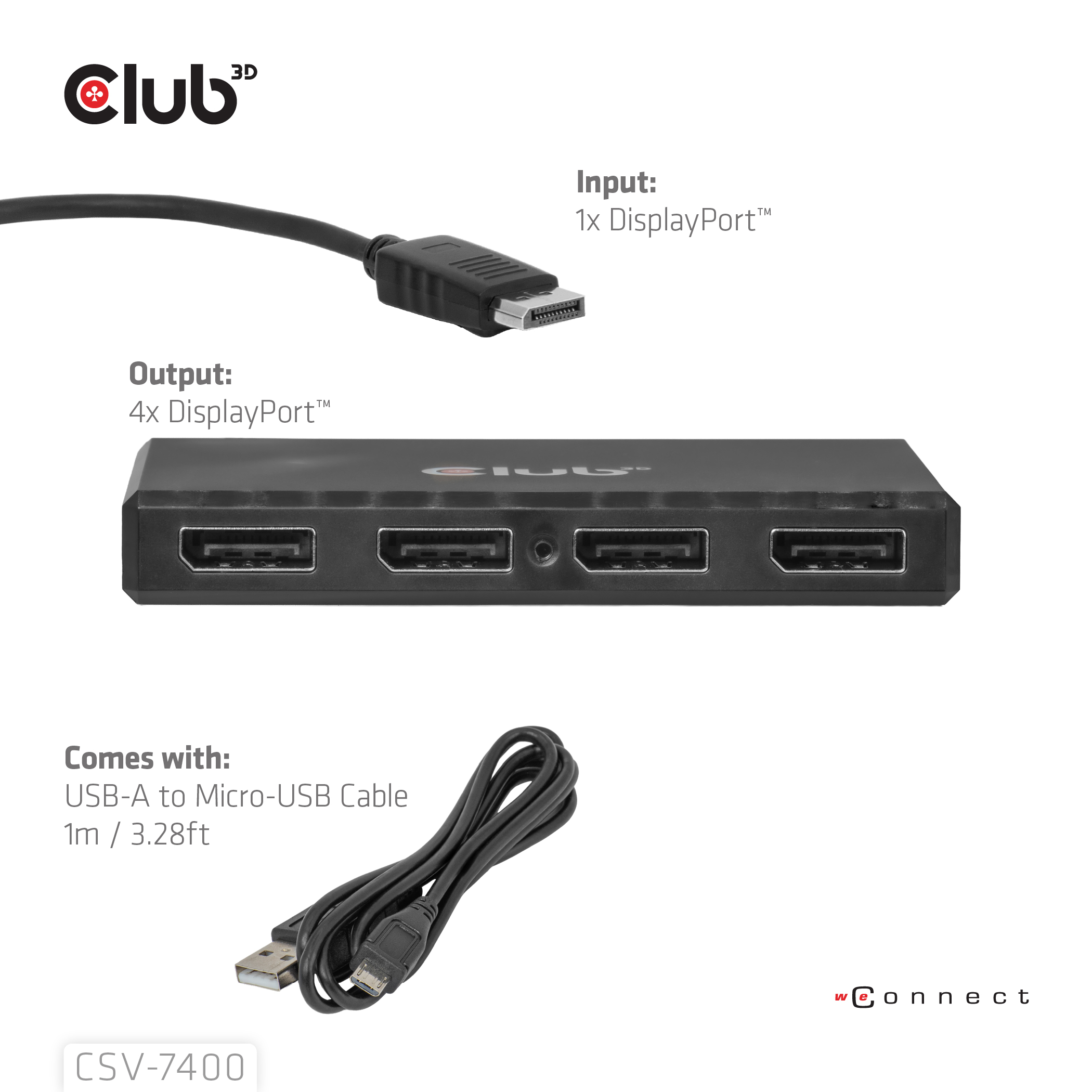 Club 3D DisplayPort Quad Displayport Mst 8K 30Hz Hub - Kabel - Digital/Display/Video, Ansicht 4