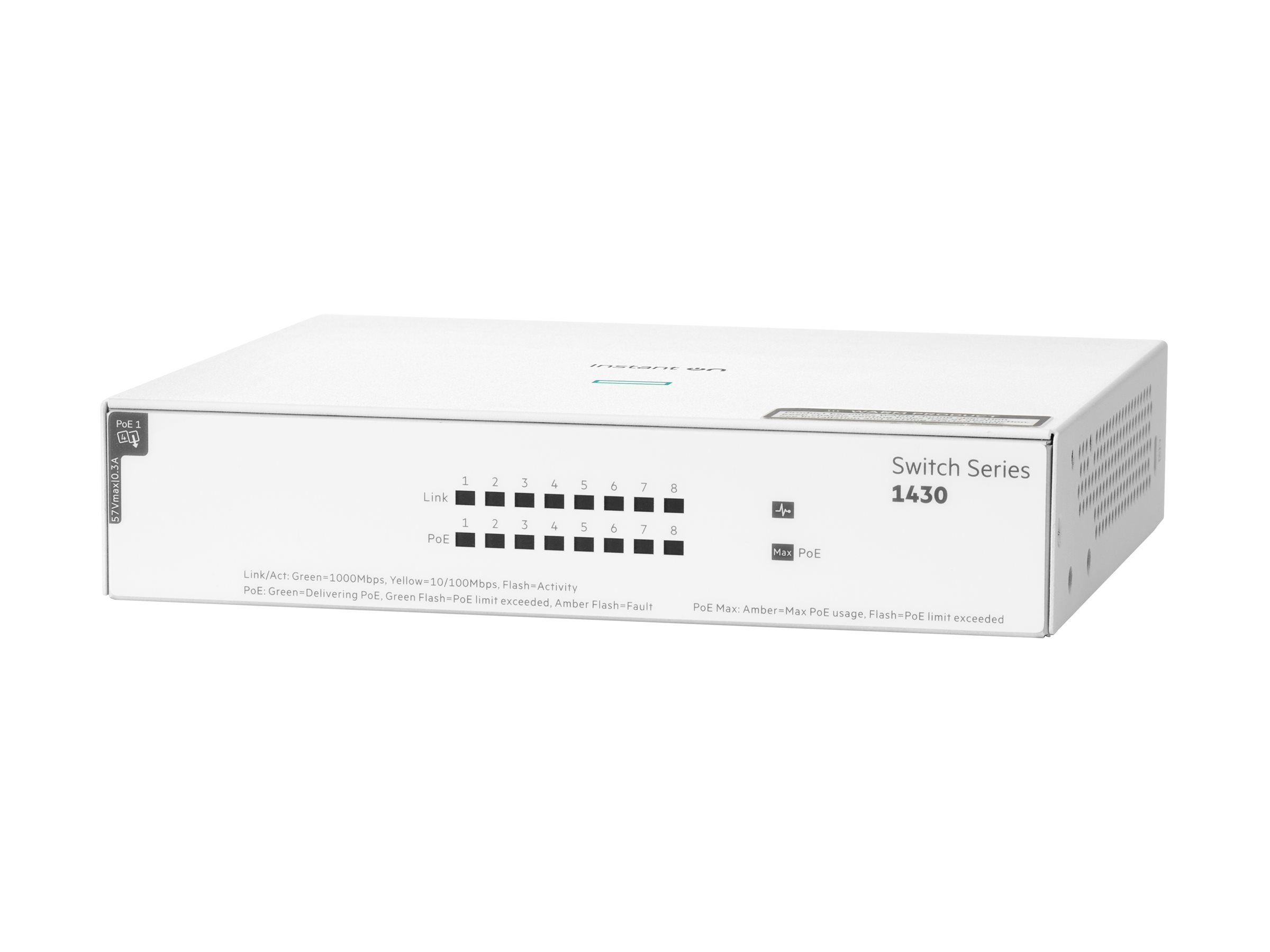 HPE Networking Instant On 1430 8G Class4 PoE 64W Switch - Switch - unmanaged - 8 x 10/100/1000 (PoE Class 4)