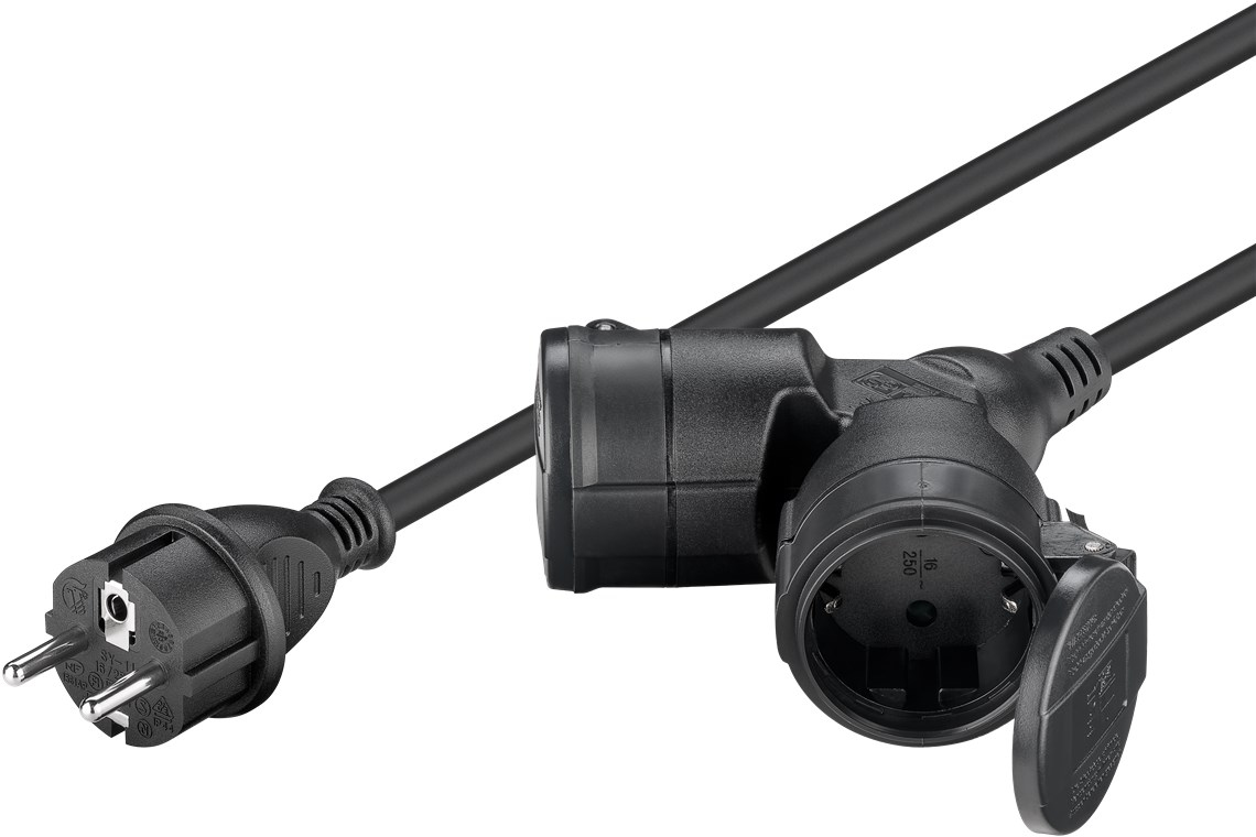 Goobay Doppel-Verlängerungskabel Outdoor 25 m schwarz - Schutzkontaktstecker Hybrid Typ - Kabel - Verlängerungskabel, Ansicht 2