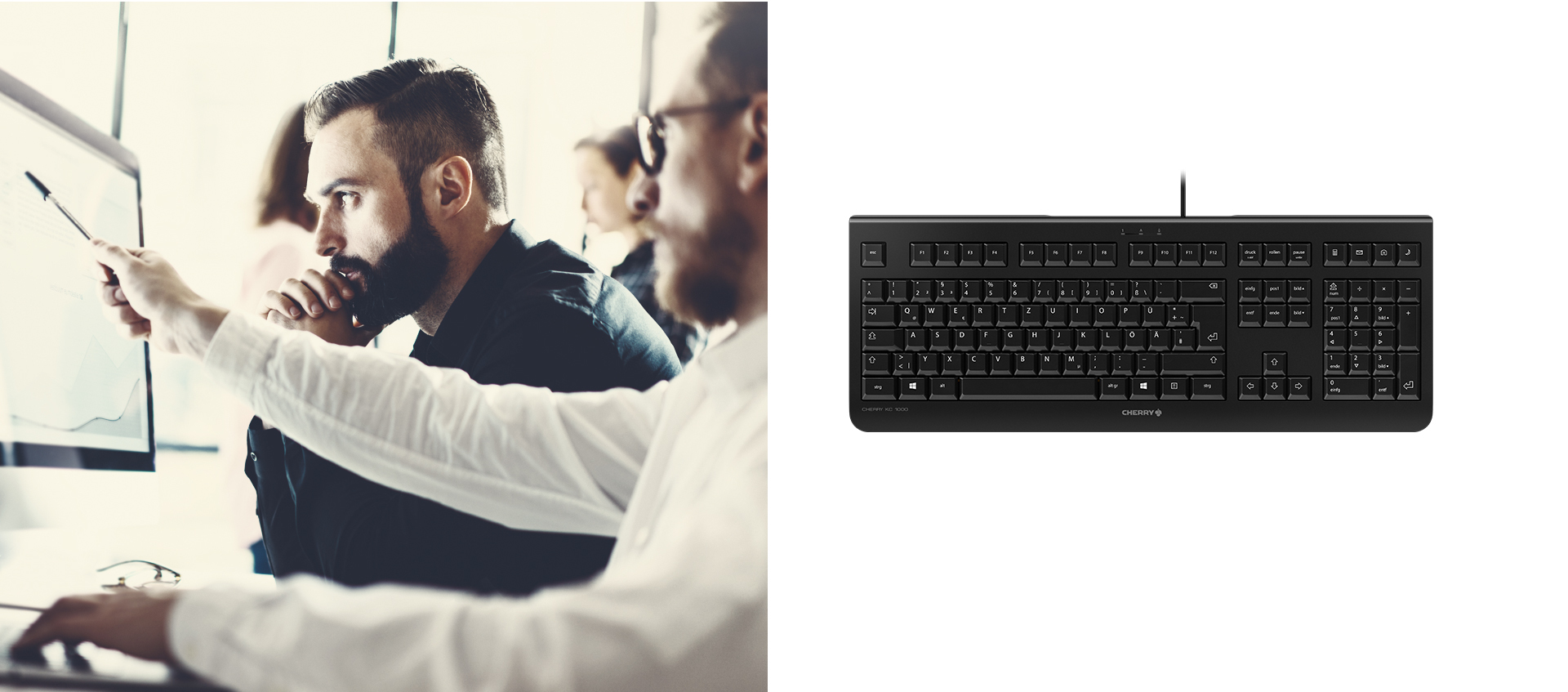 Cherry KC 1000 - Tastatur - Schwarz - TL: Schweiz, QWERTZ, Ansicht 2