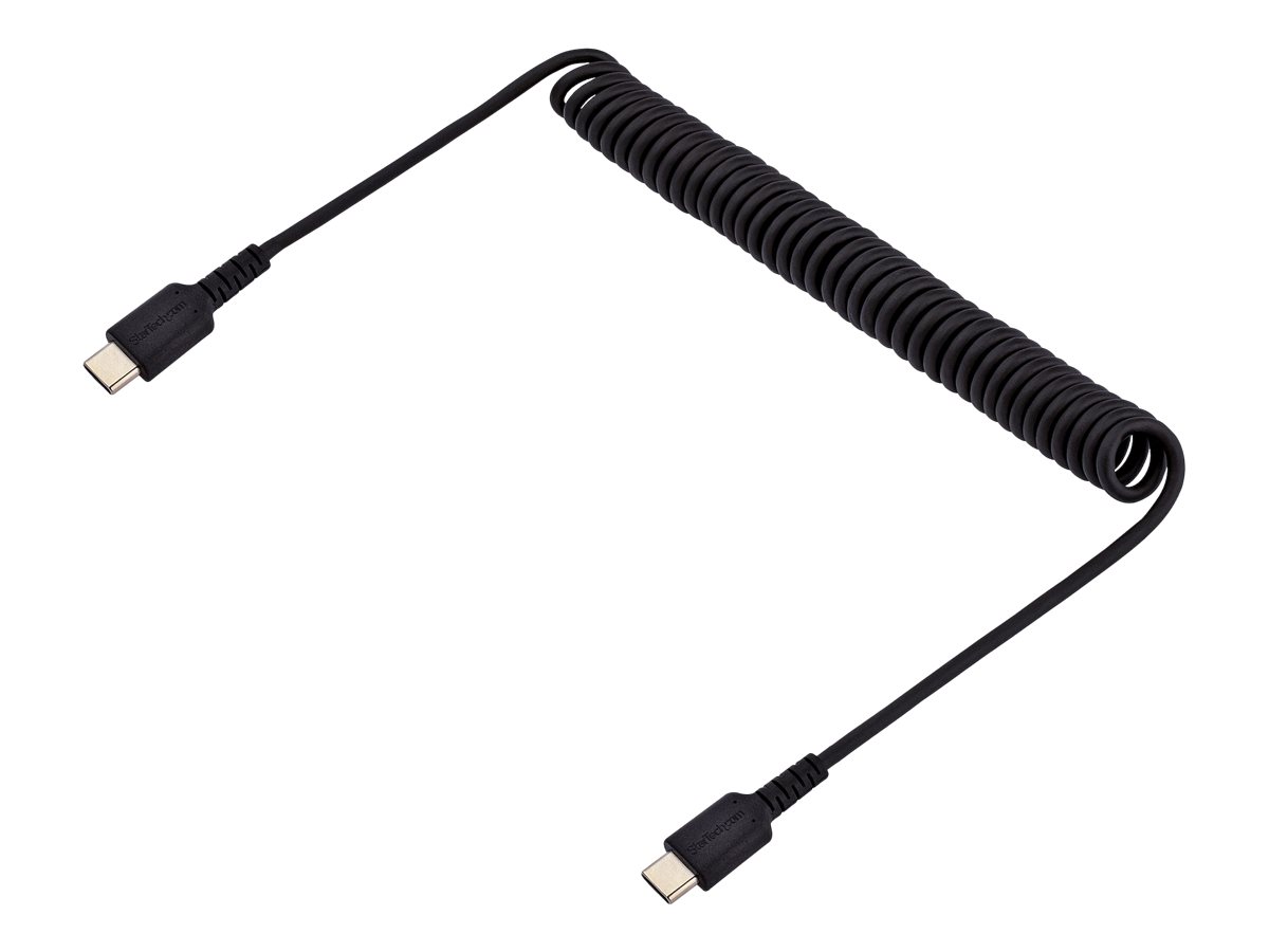 StarTech.com 1m USB C auf USB C Kabel, hochbelastbares Spiralkabel zum Laden und Synchronisieren, USB C 2.0 Kabel, robuste Aramidfaser, Schnellladekabel mit EMI Schutz, schwarz (R2CCC-1M-USB-CABLE)