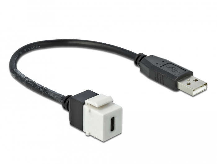 Delock 86382, Flach, Schwarz, Weiß, USB C, USB A, Weiblich, Männlich