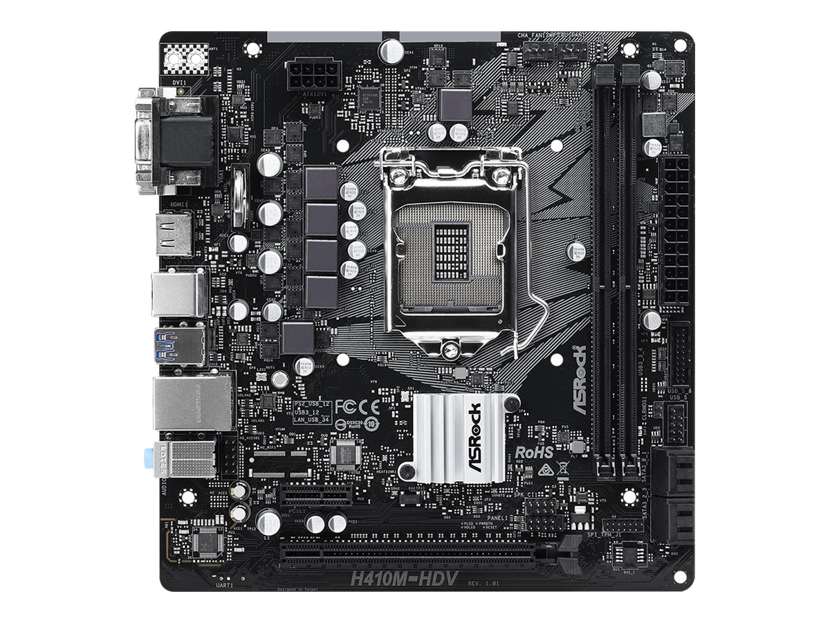 ASRock H410M-HDV - Motherboard - micro ATX - LGA1200-Sockel - H410 - USB 3.2 Gen 1 - Gigabit LAN - Onboard-Grafik (CPU erforderl ASRock H410M-HDV - Motherboard - micro ATX - LGA1200-Sockel - H410 - USB 3.2 Gen 1 - Gigabit LAN - Onboard-Grafik (CPU erforderl