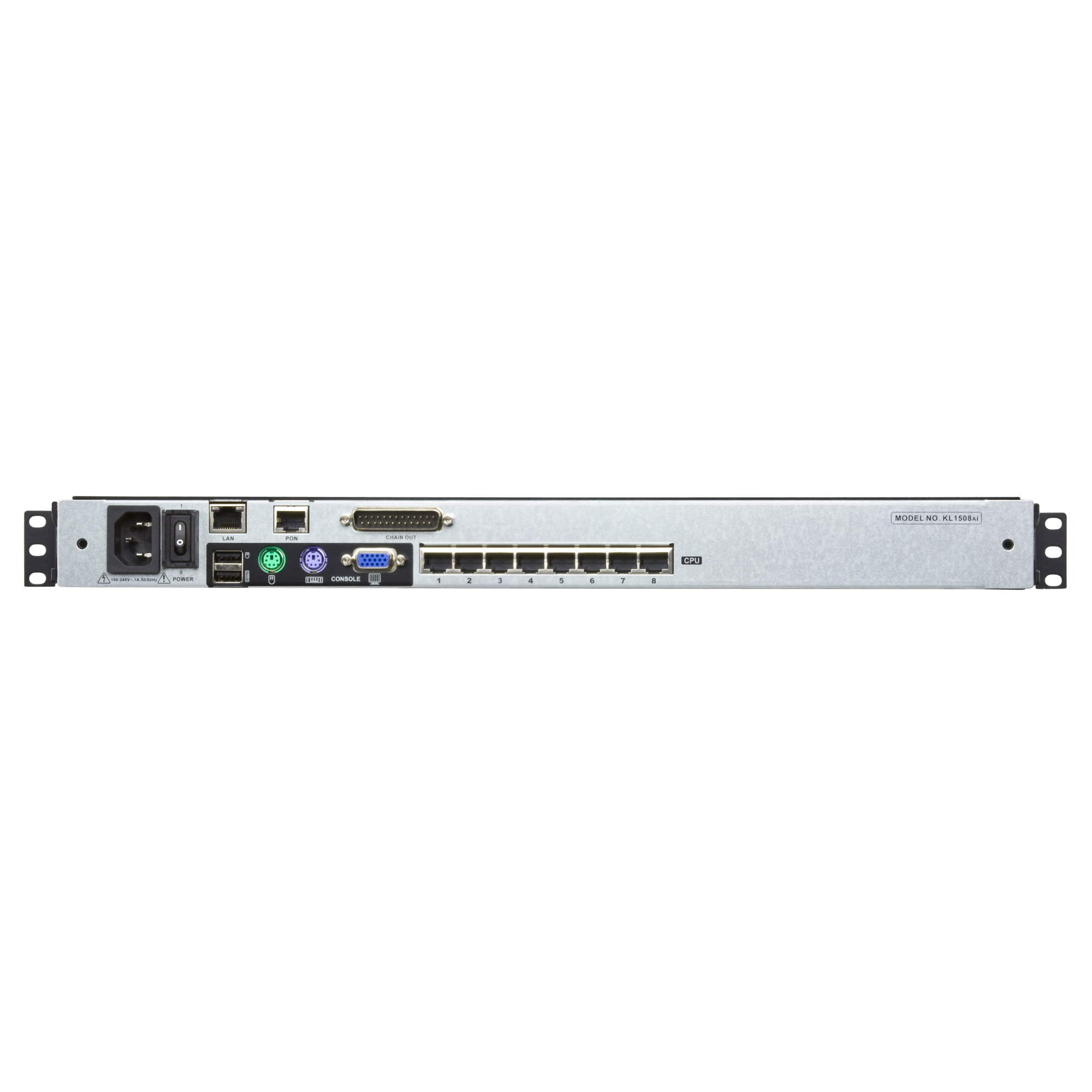 ATEN KL1508Ai - 1600 x 1200 Pixel - Eingebauter Ethernet-Anschluss - Rack-Einbau - 34 W - 1U - Schwarz, Ansicht 3