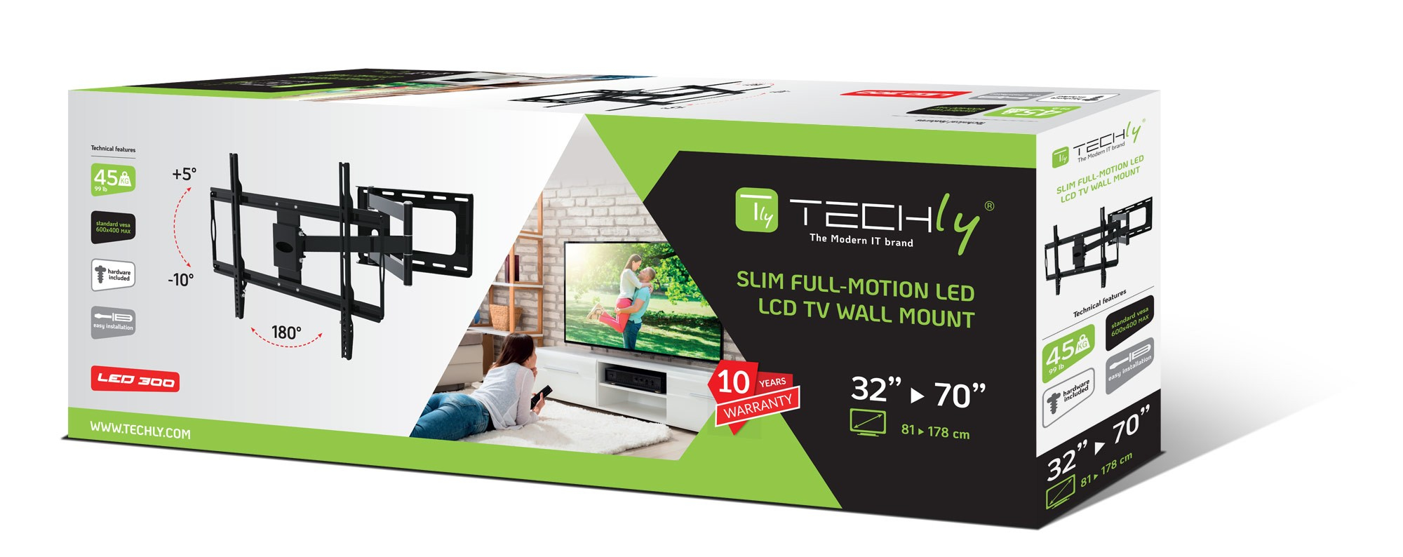 Techly ICA-PLB 23M - Klammer - Slim - für LCD TV - Schwarz - Bildschirmgröße: 81.3-177.8 cm (32-70), Ansicht 2