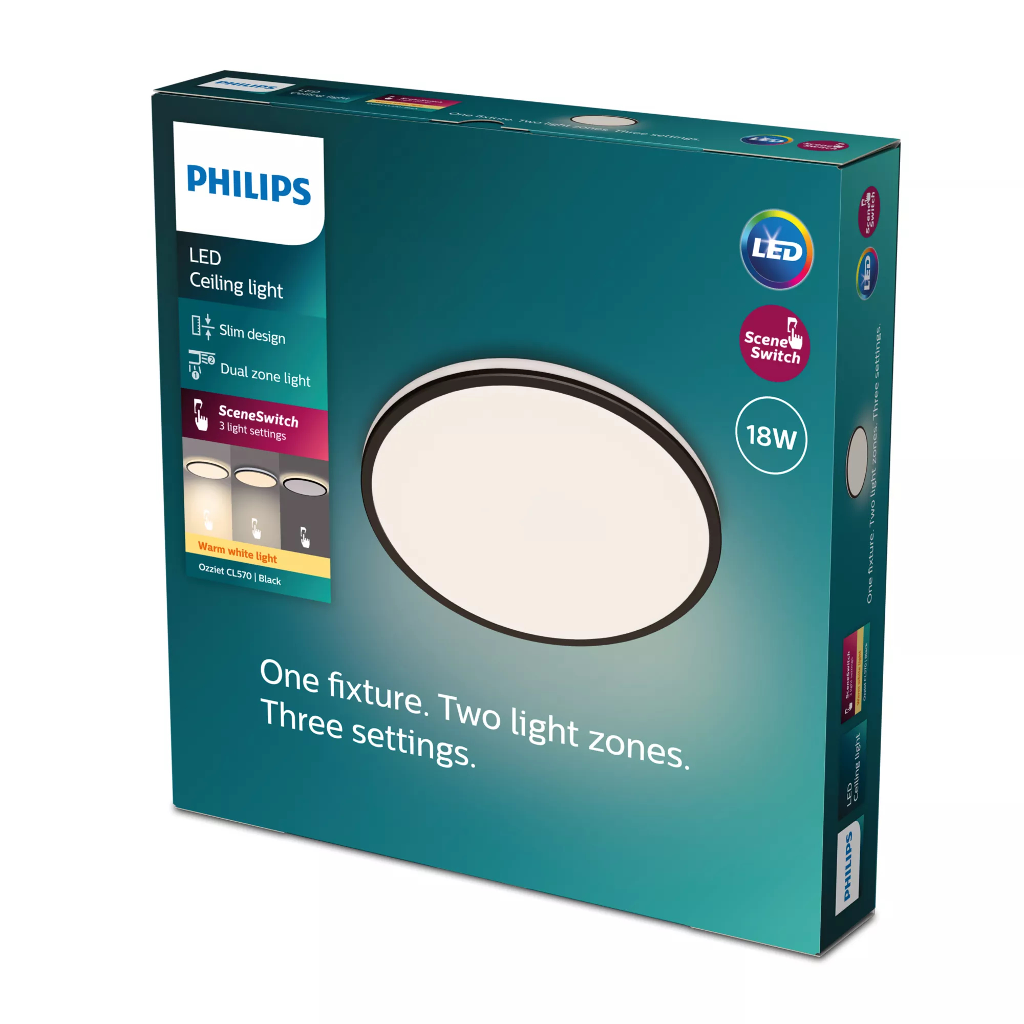 Philips Funktional Ozziet Deckenleuchte - 18 W - LED - Nicht austauschbare(s) Leuchtmittel - 2700 K - 1800 lm - Schwarz, Ansicht 2