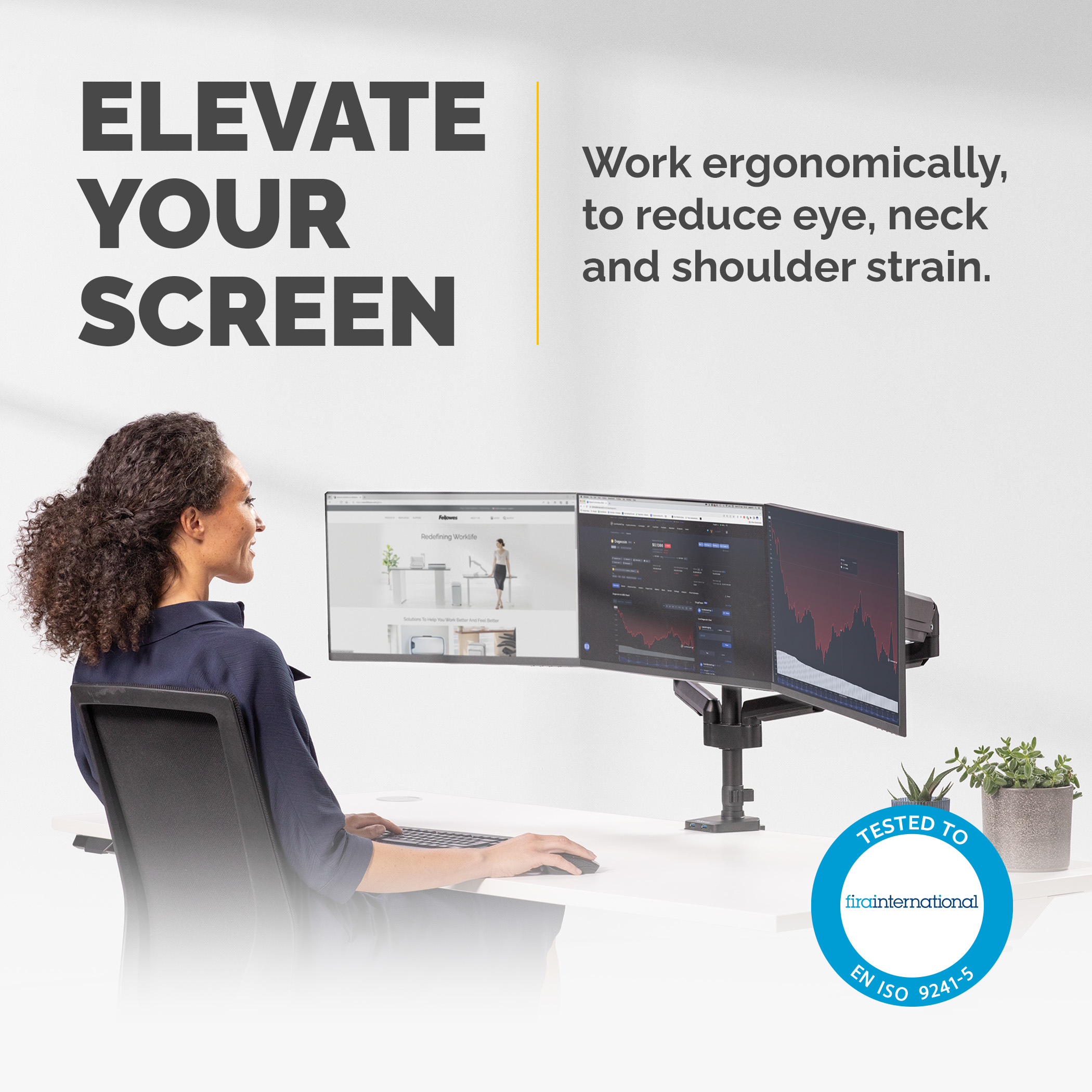 Fellowes Platinum Series Triple Arm - Befestigungskit für 3 Monitore (einstellbarer Arm), Ansicht 2