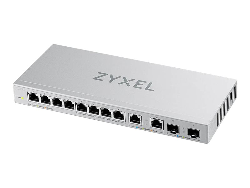 Zyxel XGS1010-12 - Switch - 8 x 10/100/1000 + 2 x 100/1000/2.5G + 2 x 1 Gigabit/10 Gigabit SFP+ (Uplink) - Desktop, wandmontierbar