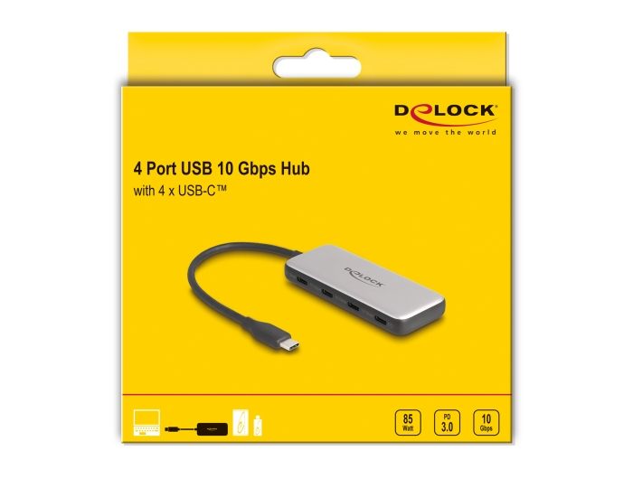 Delock Hub - 10 Gbps, PD 85W - 4 x USB-C 3.2 Gen 2, Ansicht 4