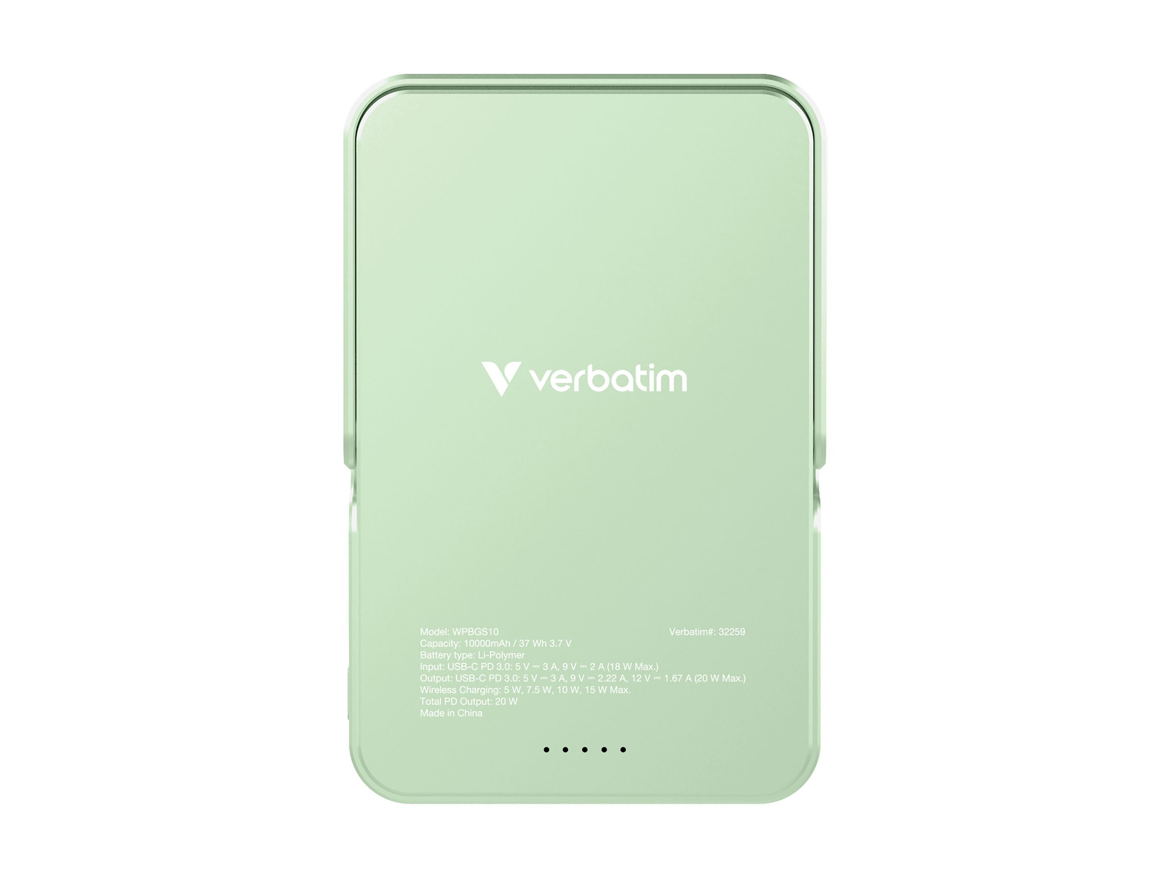 Verbatim Charge 'n' Go - Induktive Power Bank - magnetisch, mit Ständer - Li-Pol - 10000 mAh - 20 Watt - 3 A - Grün, Ansicht 3