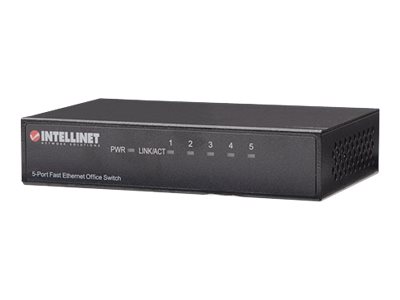 IntelliNet 5-Port Fast Ethernet Switch Metall Schwarz 10/100 Mbps mit automatischer Geschwindigkeitserkennung