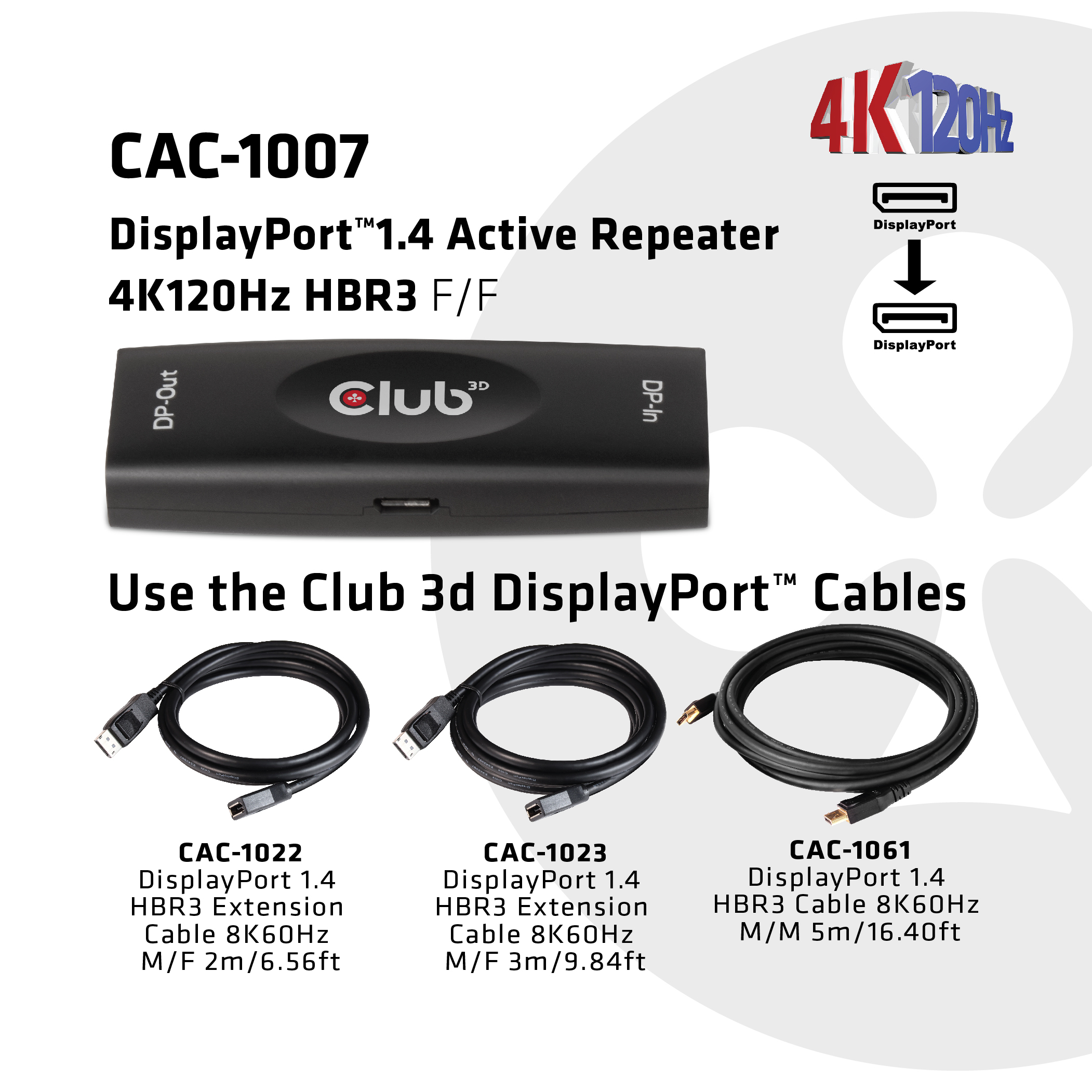Club 3D CAC-1007 - Repeater - DisplayPort - 20-poliger DisplayPort / 20-poliger DisplayPort, Ansicht 2