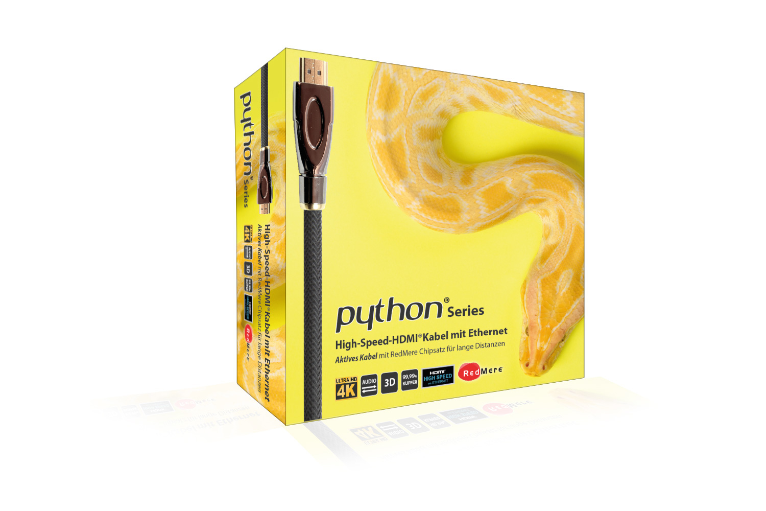 PYTHON Anschlusskabel HDMI 2.0 Kabel 4K2K / UHD 60Hz - 24K vergoldete Kontakte - OFC - Nylongeflecht schwarz - 1m, Ansicht 2