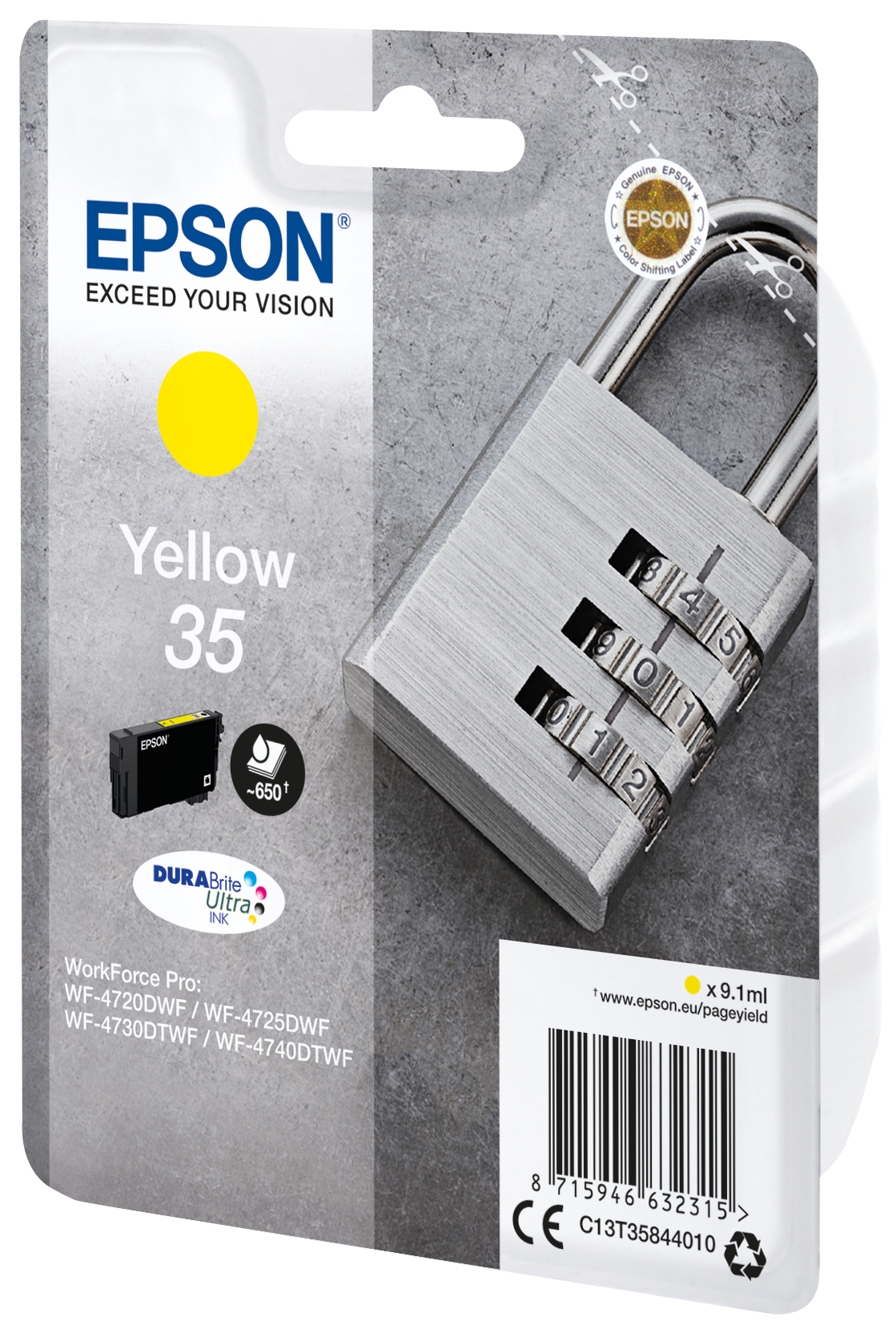 Epson Padlock Singlepack Yellow 35 DURABrite Ultra Ink - Standardertrag - Tinte auf Pigmentbasis - 9,1 ml - 650 Seiten - 1 Stück(e)