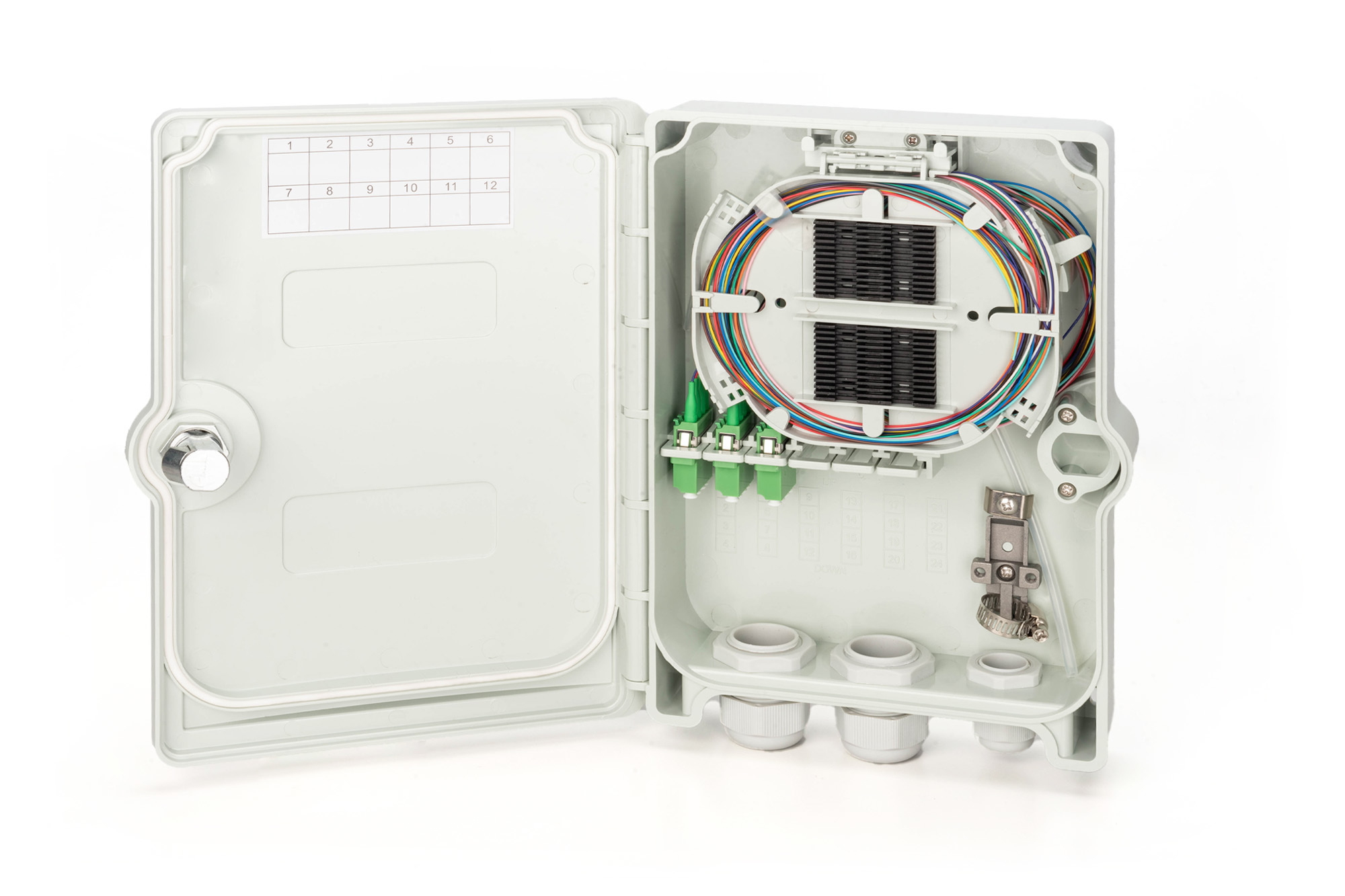 DIGITUS FTTH/FTTB-Anschlussgehäuse, bestückt, OS2, 12 Fasern, LC/APC, Ansicht 4