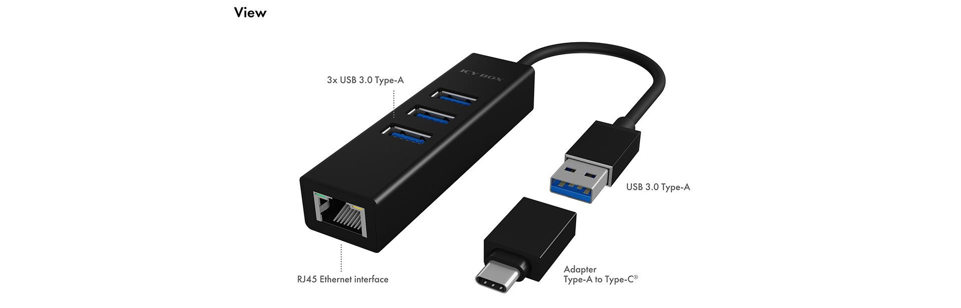 ICY BOX IB-HUB1419-LAN - Hub - 3 x USB 3.2 Gen 1 + 1 x 10/100/1000, Ansicht 2