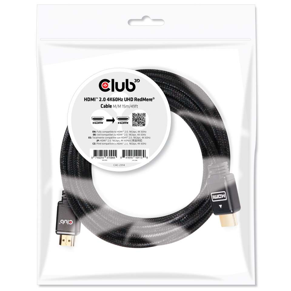 Club 3D CAC-2314 - HDMI mit Ethernetkabel - HDMI (M) - bis HDMI (M) - 15 m - RedMere Technology - 4K Unterstützung, Ansicht 3