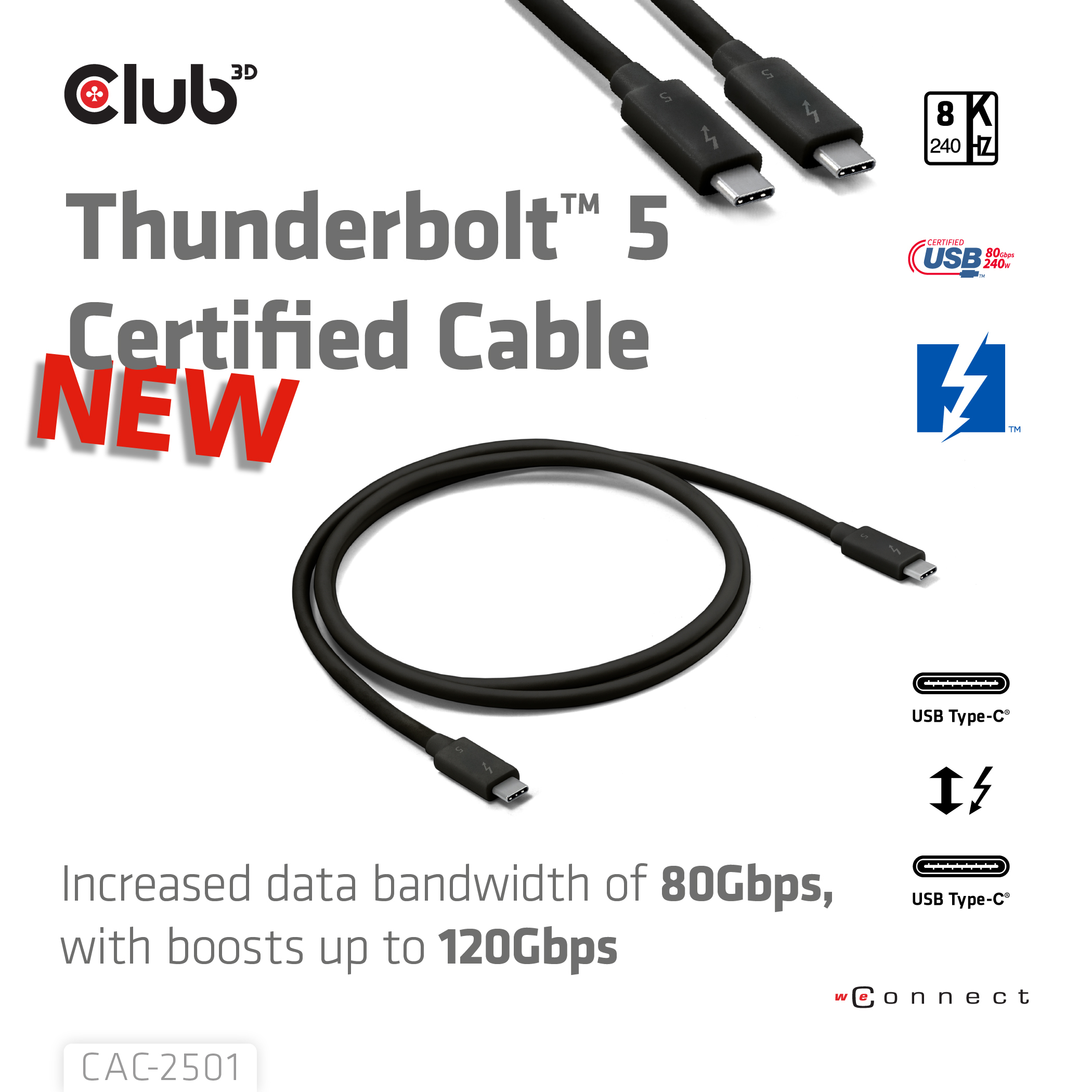 Club 3D Thunderbolt-Kabel - 24 pin USB-C (M) - zu 24 pin USB-C (M) - 1m - schwarz, Ansicht 4