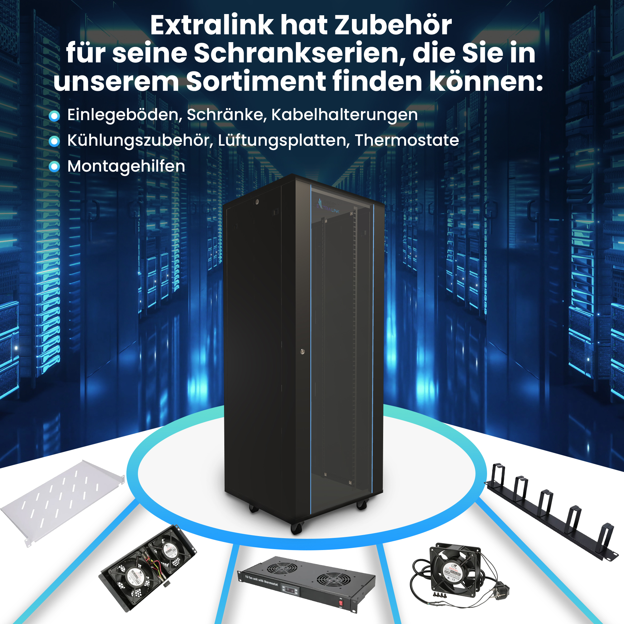 Extralink EX.14428 - Freistehendes Gestell - 37U - 600 kg - Sperrschloss - Ablageschienen - Verstellbare Füße, Ansicht 3